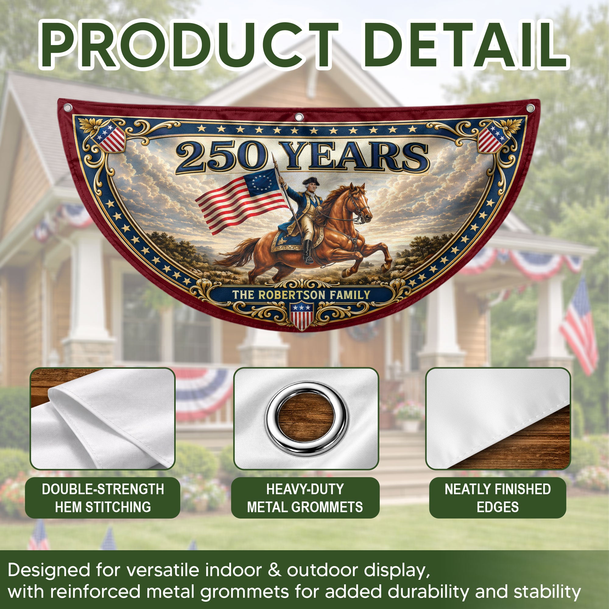 Custom Family Name 250 Years United States George Washington Patriot Bunting Fence Flag