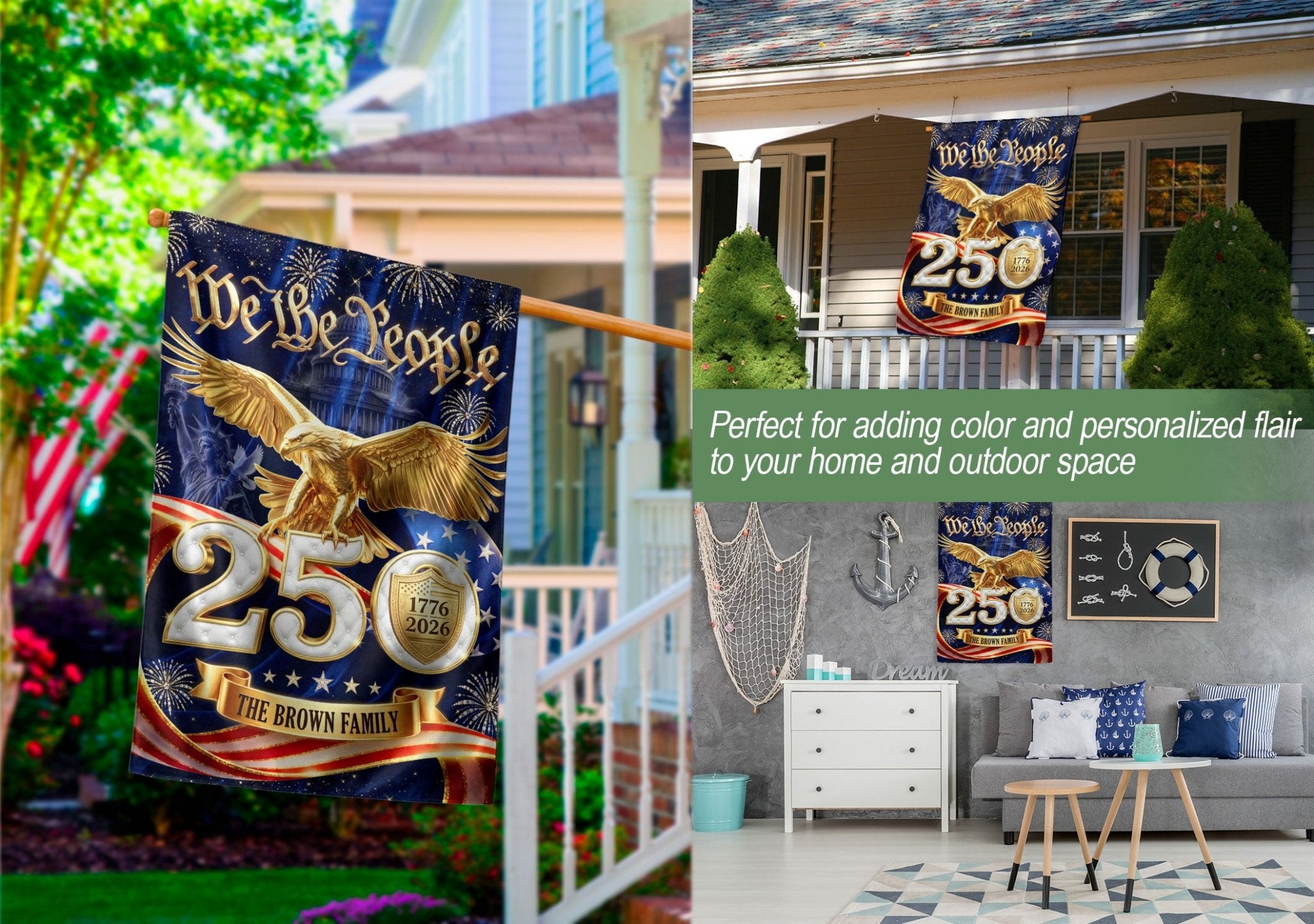 Custom Family Name We The People 1776-2026 United States Patriot Eagle Garden Flag - Rust Field Wear