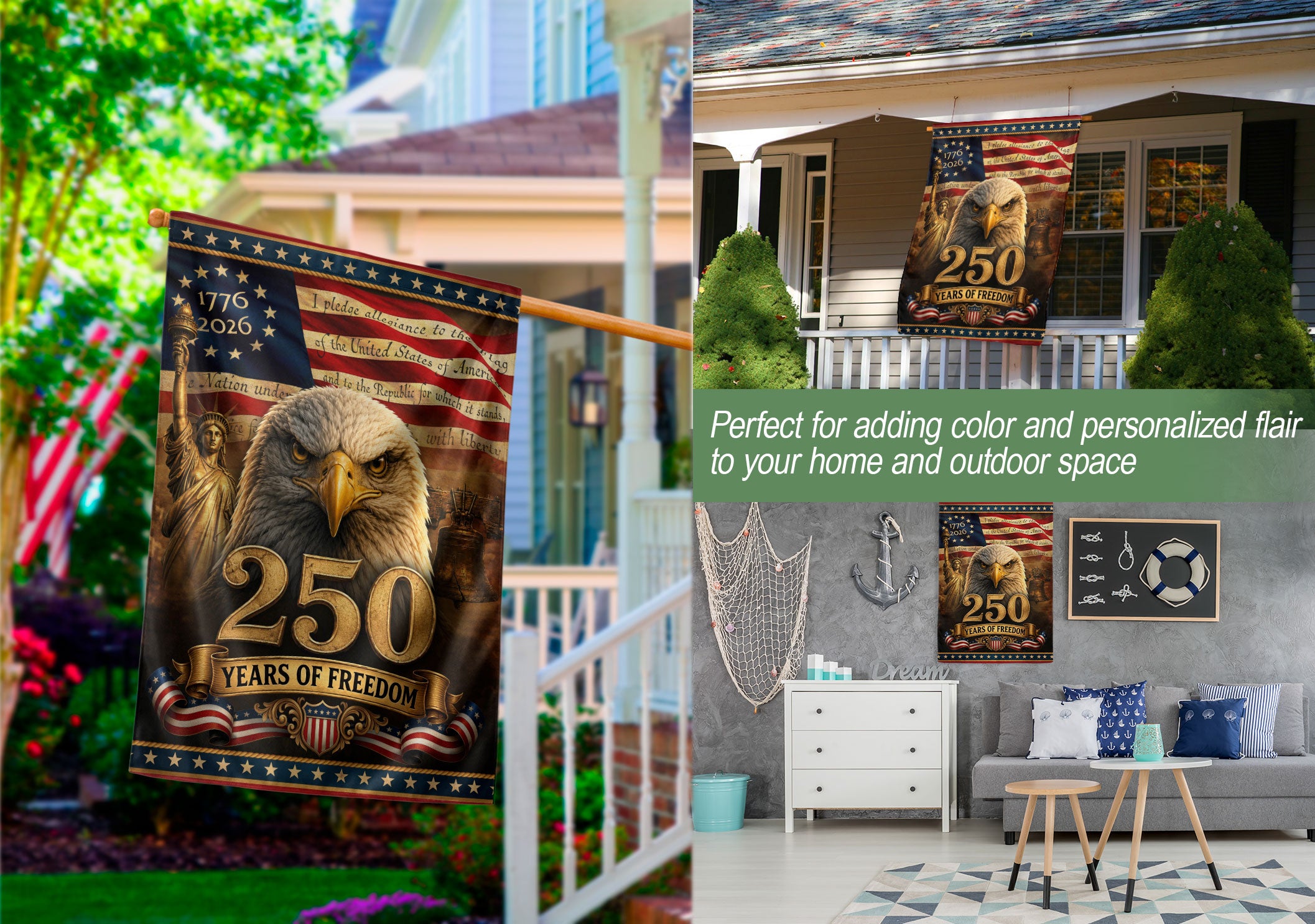 USA 250 Years of Freedom House Flag - Pledge of Allegiance & Patriotic Eagle Banner