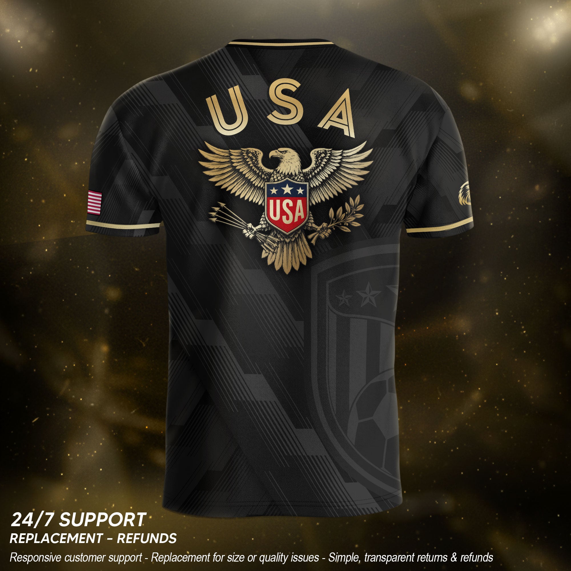 Black USA Soccer Jersey Eagle Patriotic United States Football Shirt Men Women Gift