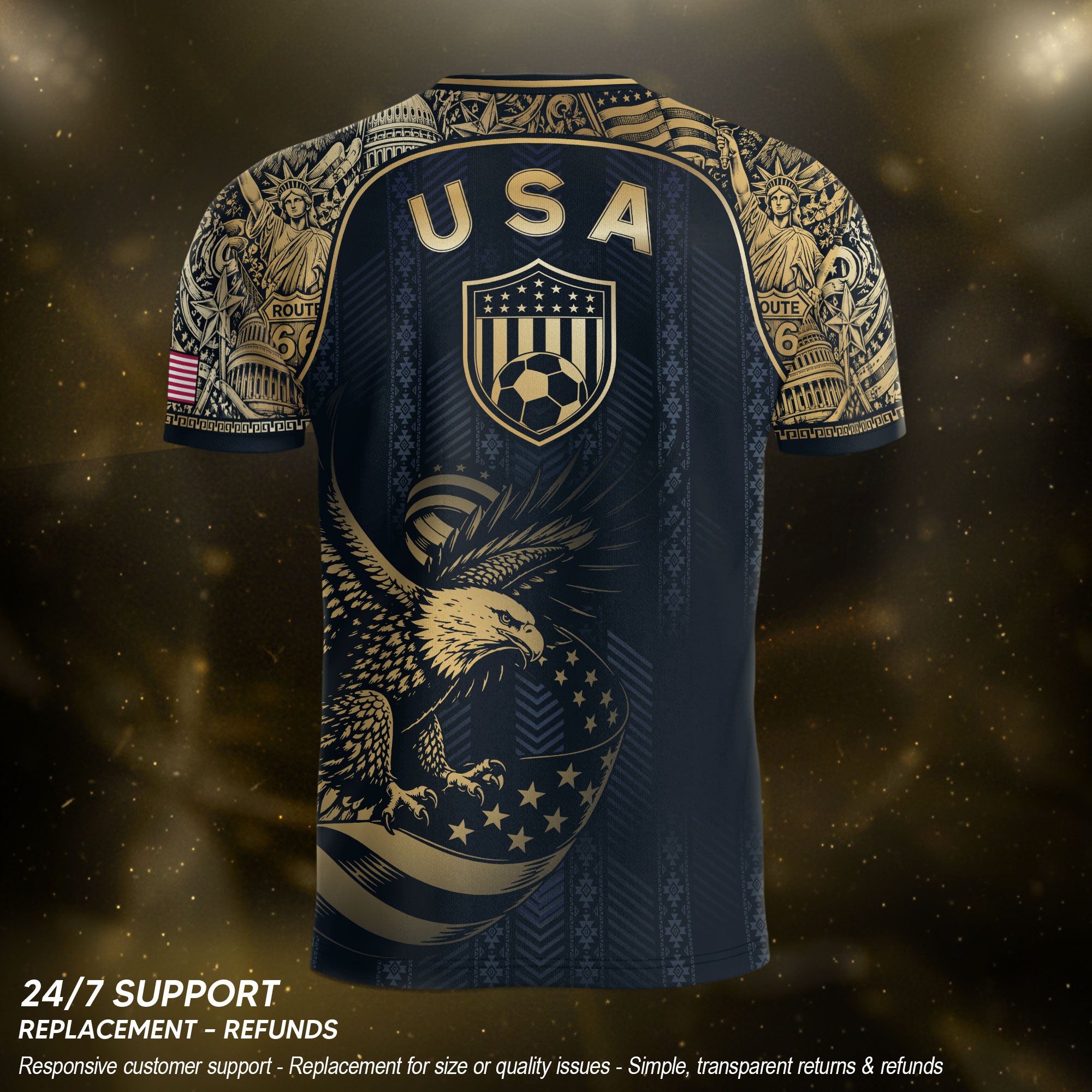 Navy USA Soccer Jersey Patriotic Eagle Statue of Liberty Football Shirt Men Women