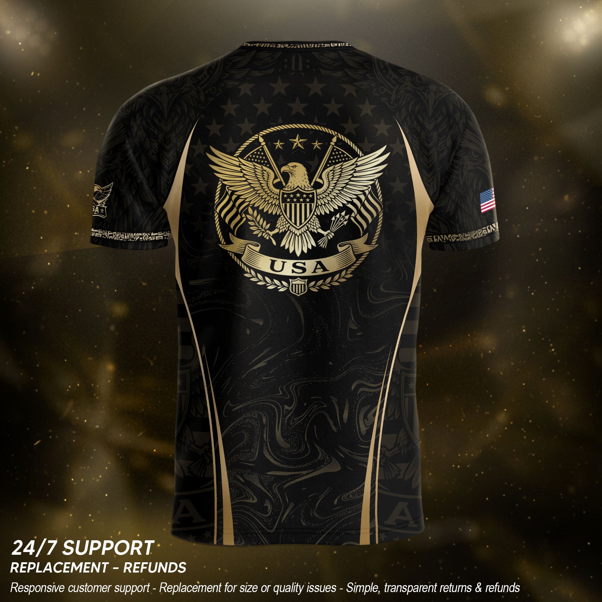 USA Soccer Jersey Patriotic Eagle Black Gold Marble Football Shirt Men Women Sportswear