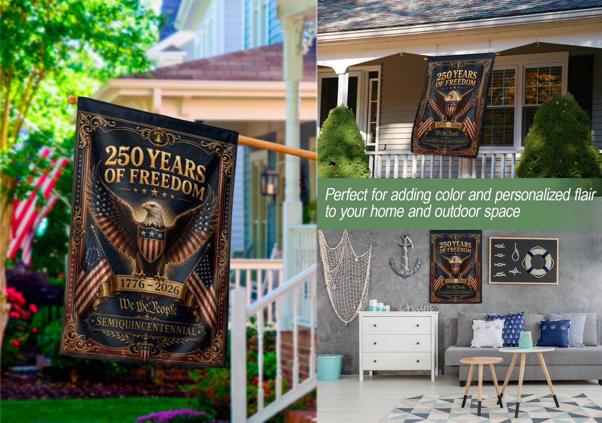250 Years of Freedom Garden Flag Patriotic Bald Eagle USA Yard Outdoor Decor - Rust Field Wear