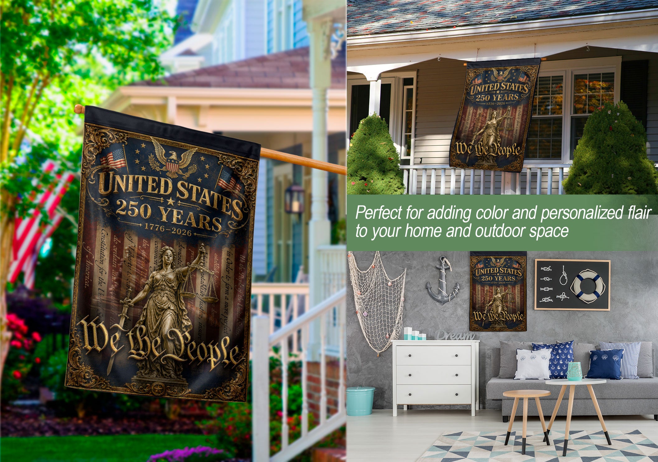 United States 250 Years House Flag We The People Patriotic Eagle Outdoor Decor