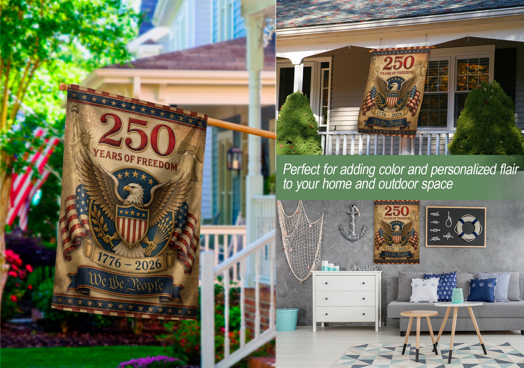 250 Years of Freedom Garden Flag Patriotic Eagle USA Outdoor Yard Decor