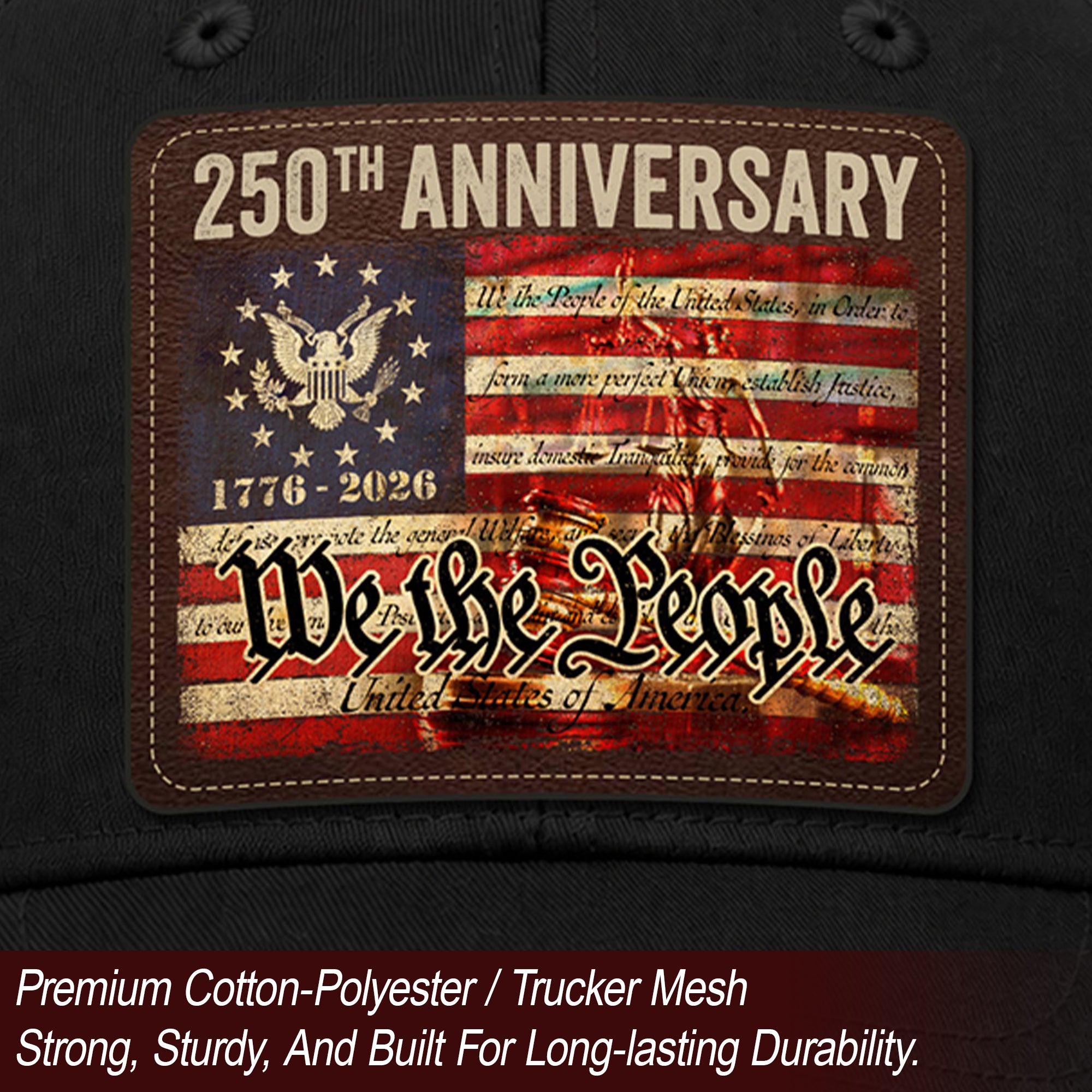 US 250th Anniversary Leather Patch Hat We The People Constitution Trucker Cap upsale