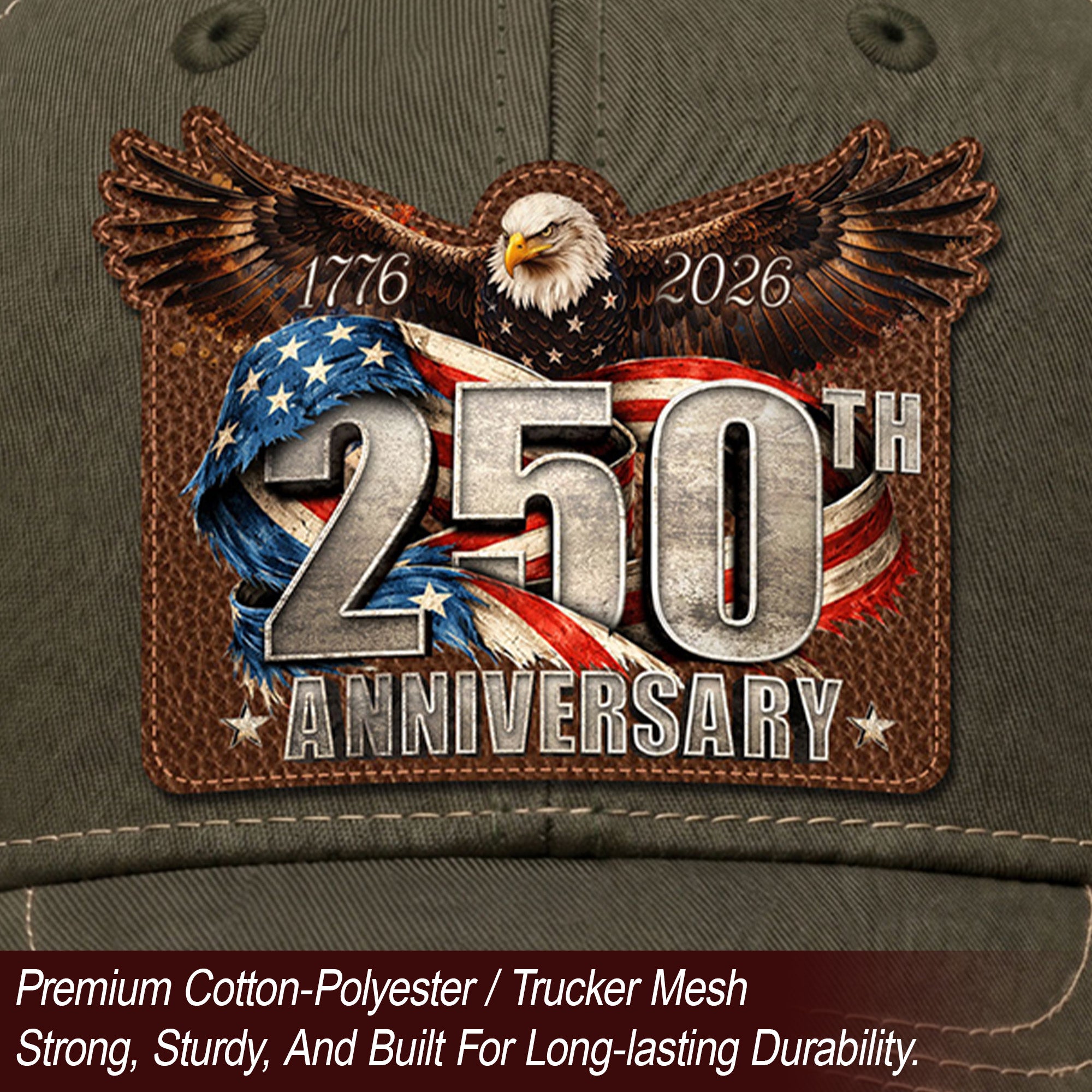 US 250th Anniversary Leather Patch Hat Patriotic Eagle Trucker Cap upsale