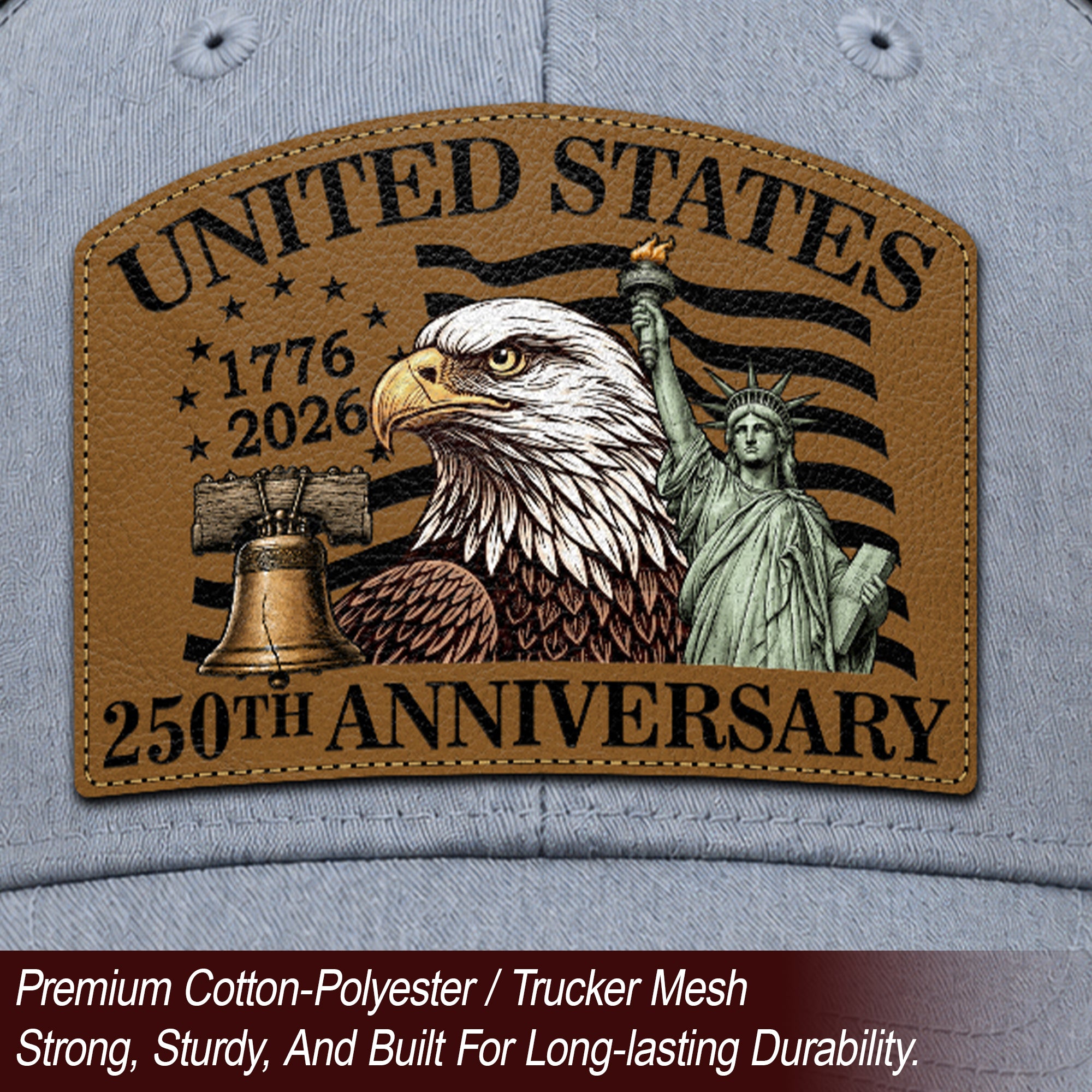 US 250th Anniversary Leather Patch Hat Patriotic American Eagle Trucker Cap