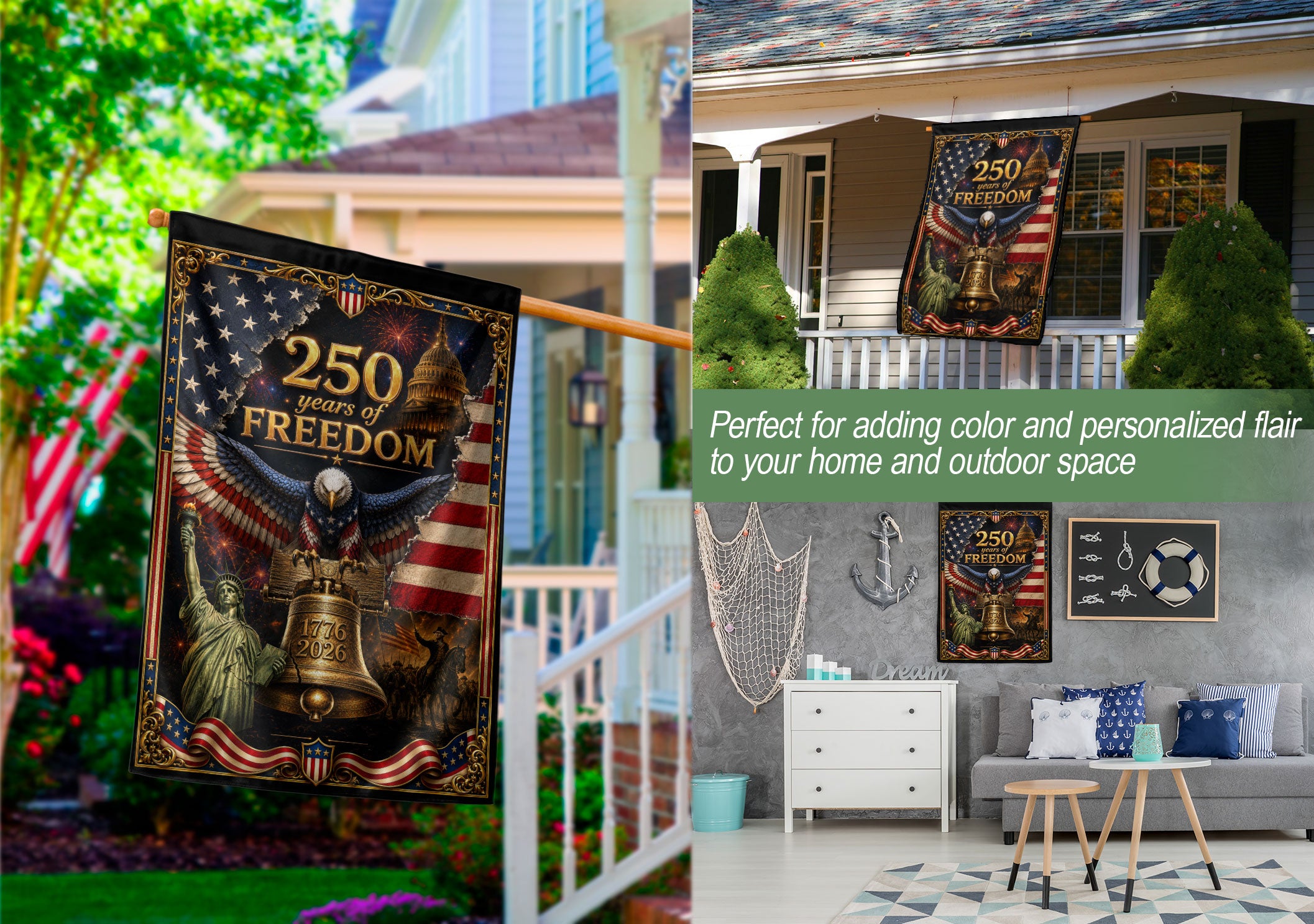 250 Years of Freedom Garden Flag 1776-2026 Patriotic Bald Eagle Liberty Bell US Decor