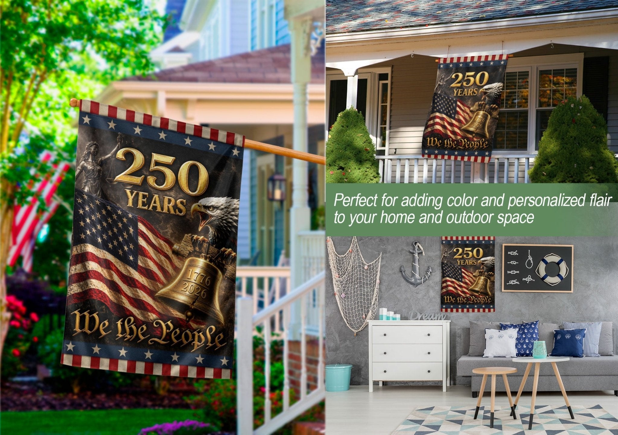 250th Anniversary USA House Flag 1776-2026 Bald Eagle We the People Patriotic Banner - Rust Field Wear