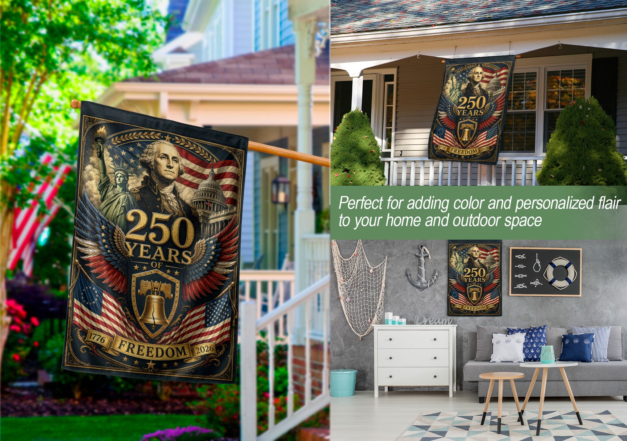 250 Years of Freedom Garden Flag 1776-2026 George Washington Liberty Bell Patriotic Decor