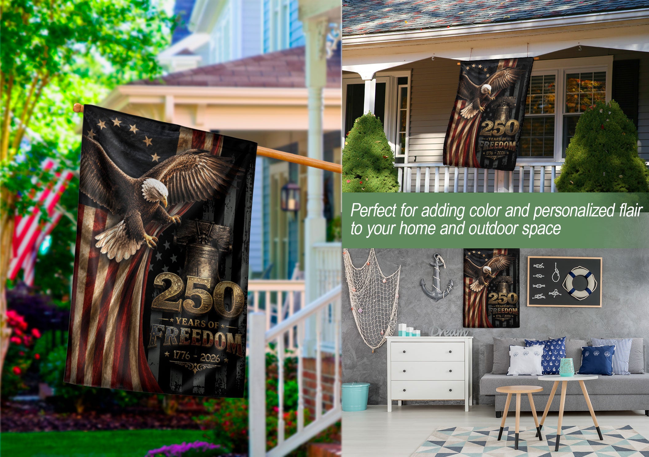 Garden Flag 250 Years of Freedom 1776-2026 American Patriotic Eagle House Banner Decor