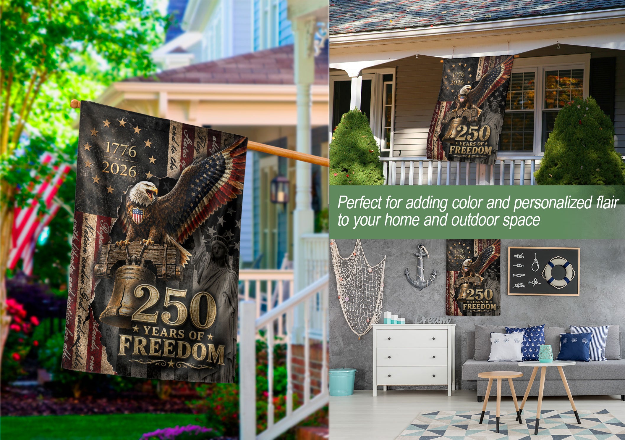 250 Years of Freedom 1776-2026 Garden Flag American Statue of Liberty Eagle Banner