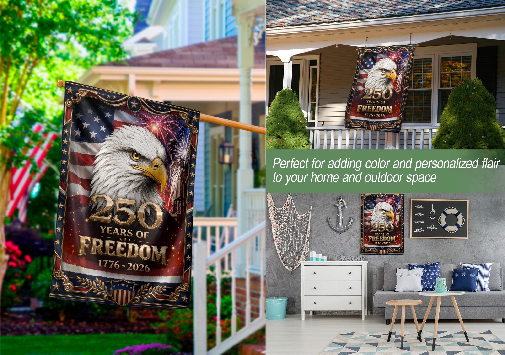 Patriotic Garden Flag 1776-2026 Bald Eagle Sign Freedom USA Banner