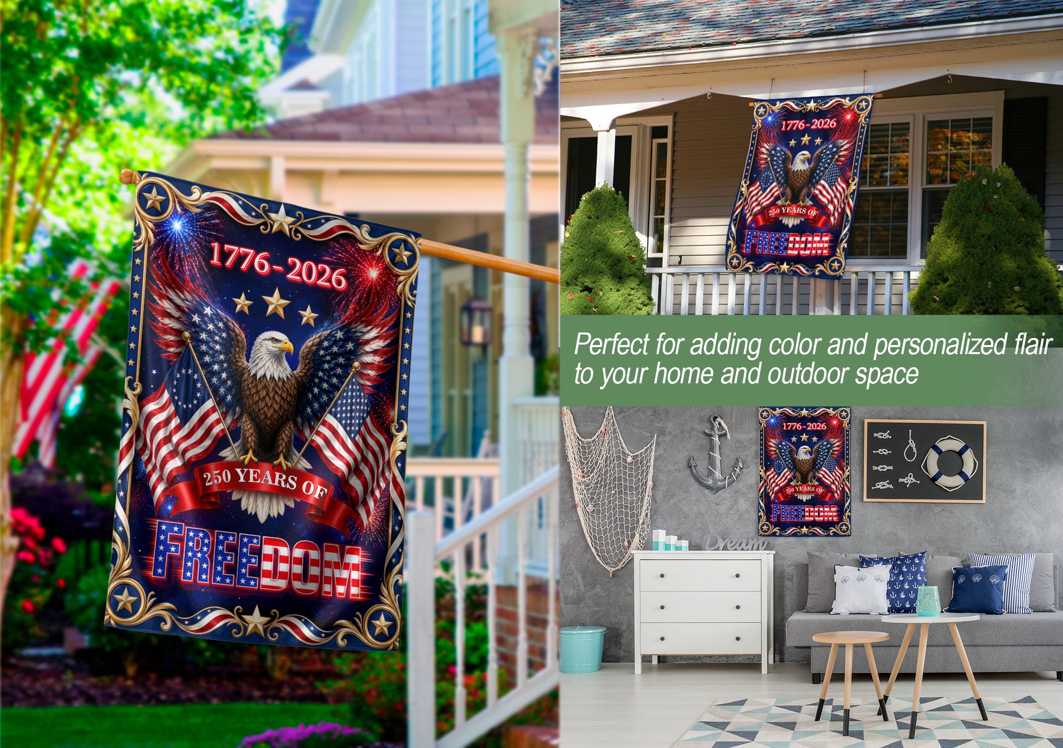 USA 250th Anniversary Garden Flag Bald Eagle Freedom Patriotic Decor