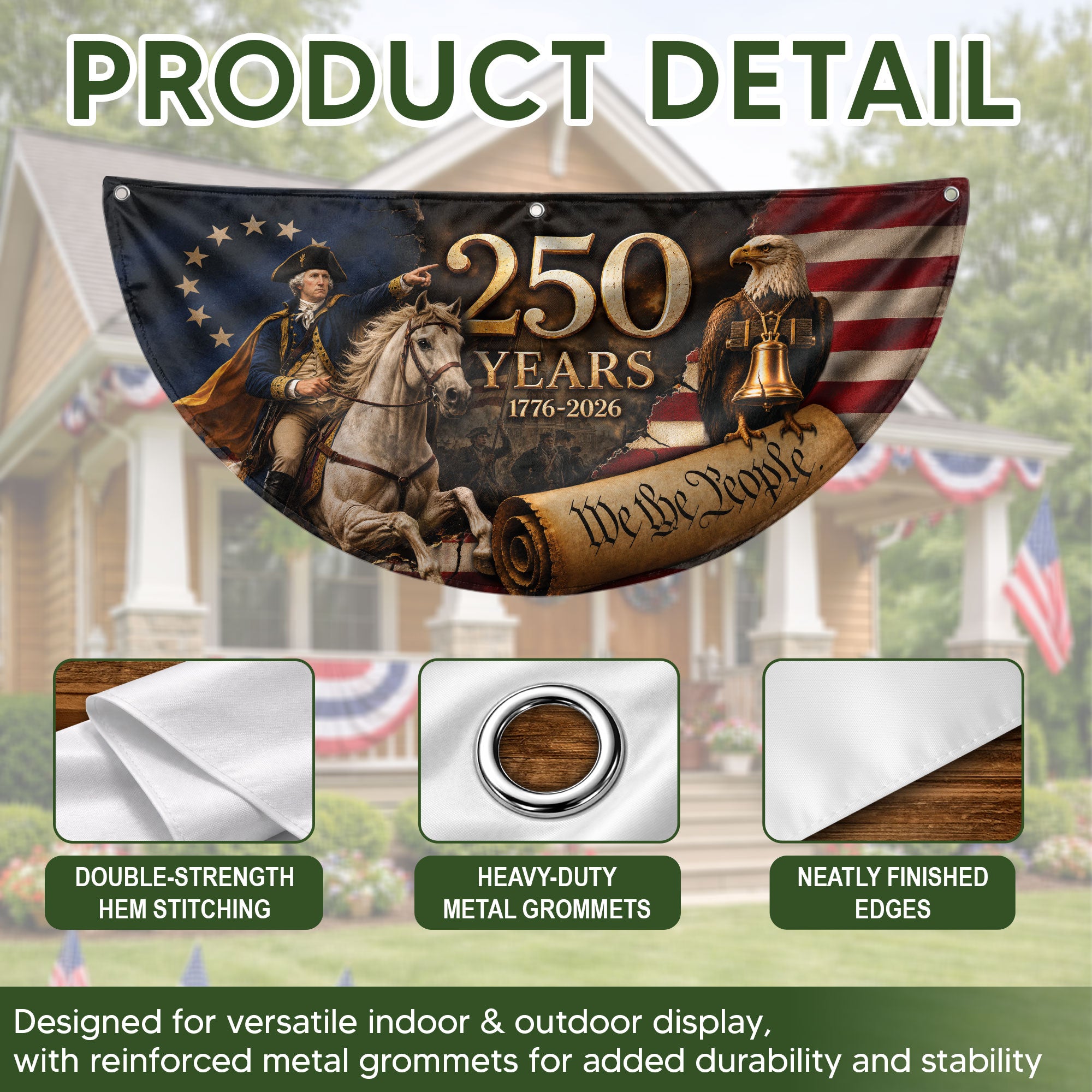 250th Anniversary US Fence Flag 1776-2026 Patriotic George Washington Outdoor Banner