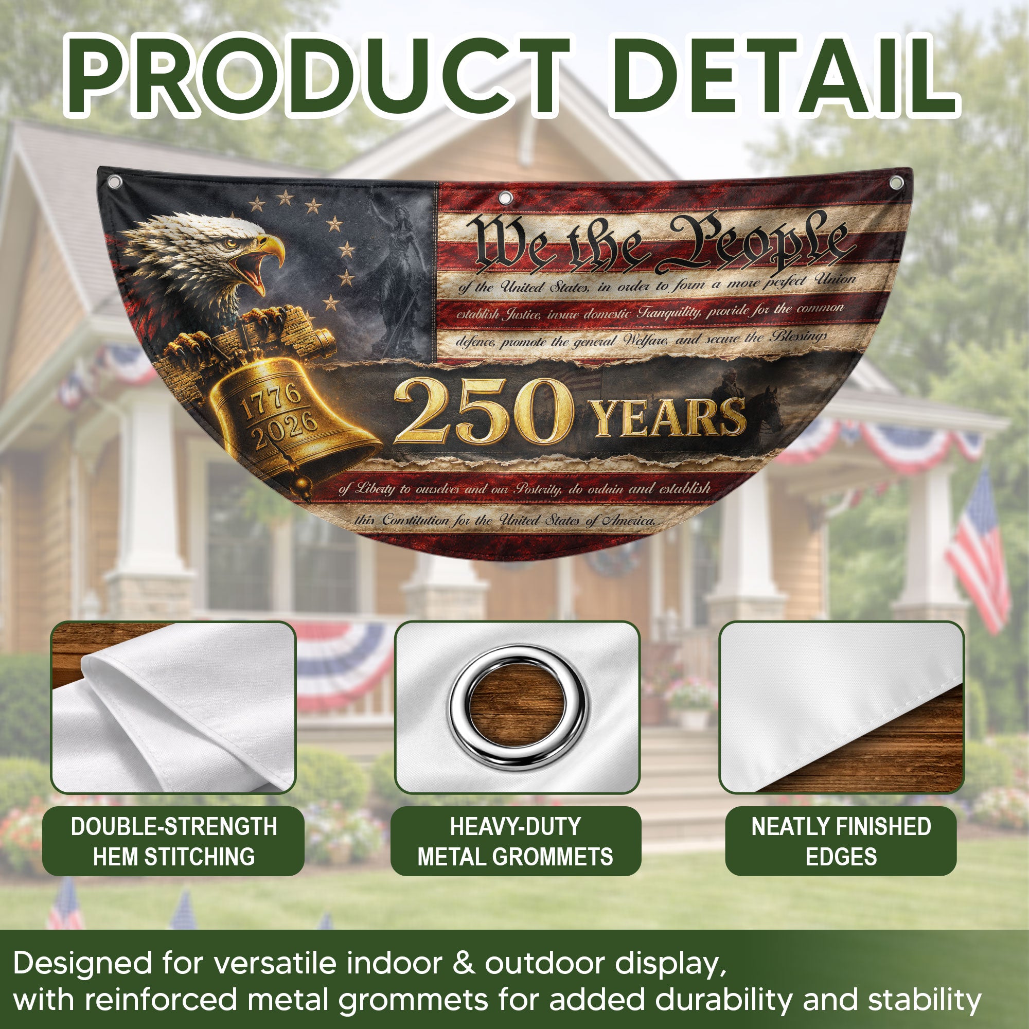250th Anniversary US Fence Flag 1776-2026 Patriotic We The People Outdoor Banner