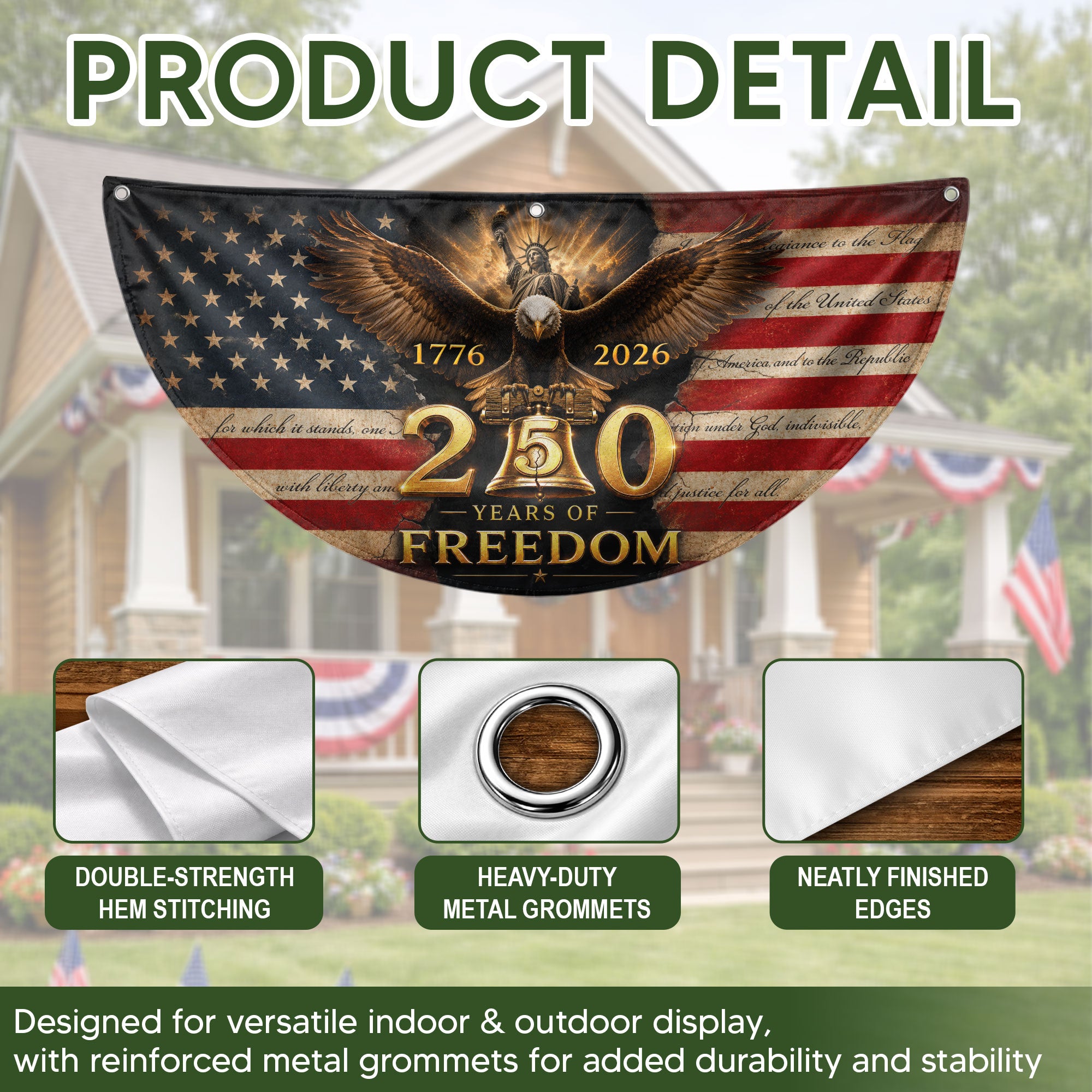250th Anniversary US Fence Flag 1776-2026 Patriotic Statue of Liberty Outdoor Banner