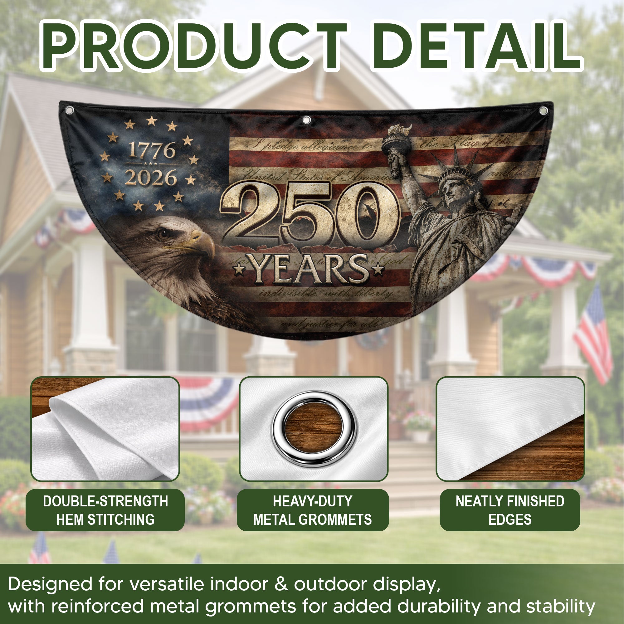 Fence Flag 250 Years Patriotic Banner | 1776-2026 Statue of Liberty Outdoor Decor