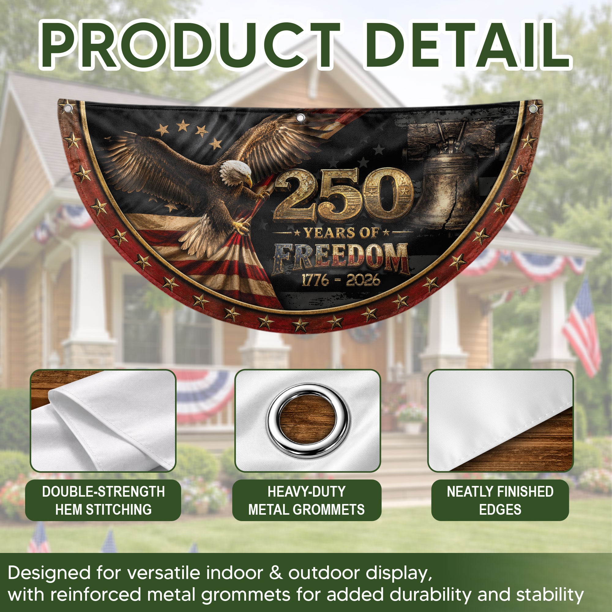 Fence Flag 250 Years Freedom Banner | 1776-2026 Eagle Liberty Bell Outdoor Decor