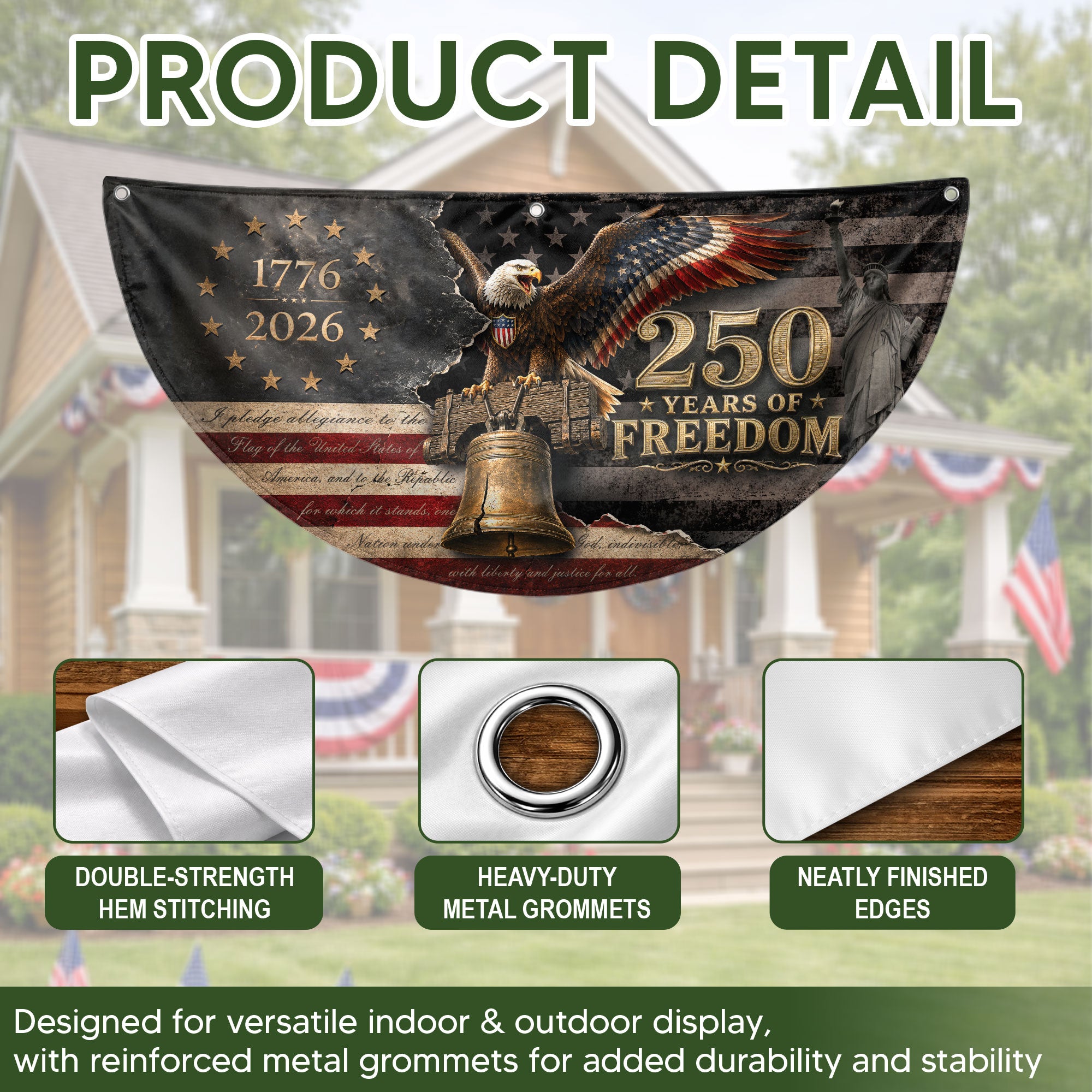 Fence Flag 250 Years Freedom Banner | 1776-2026 Liberty Bell Eagle Outdoor Decor