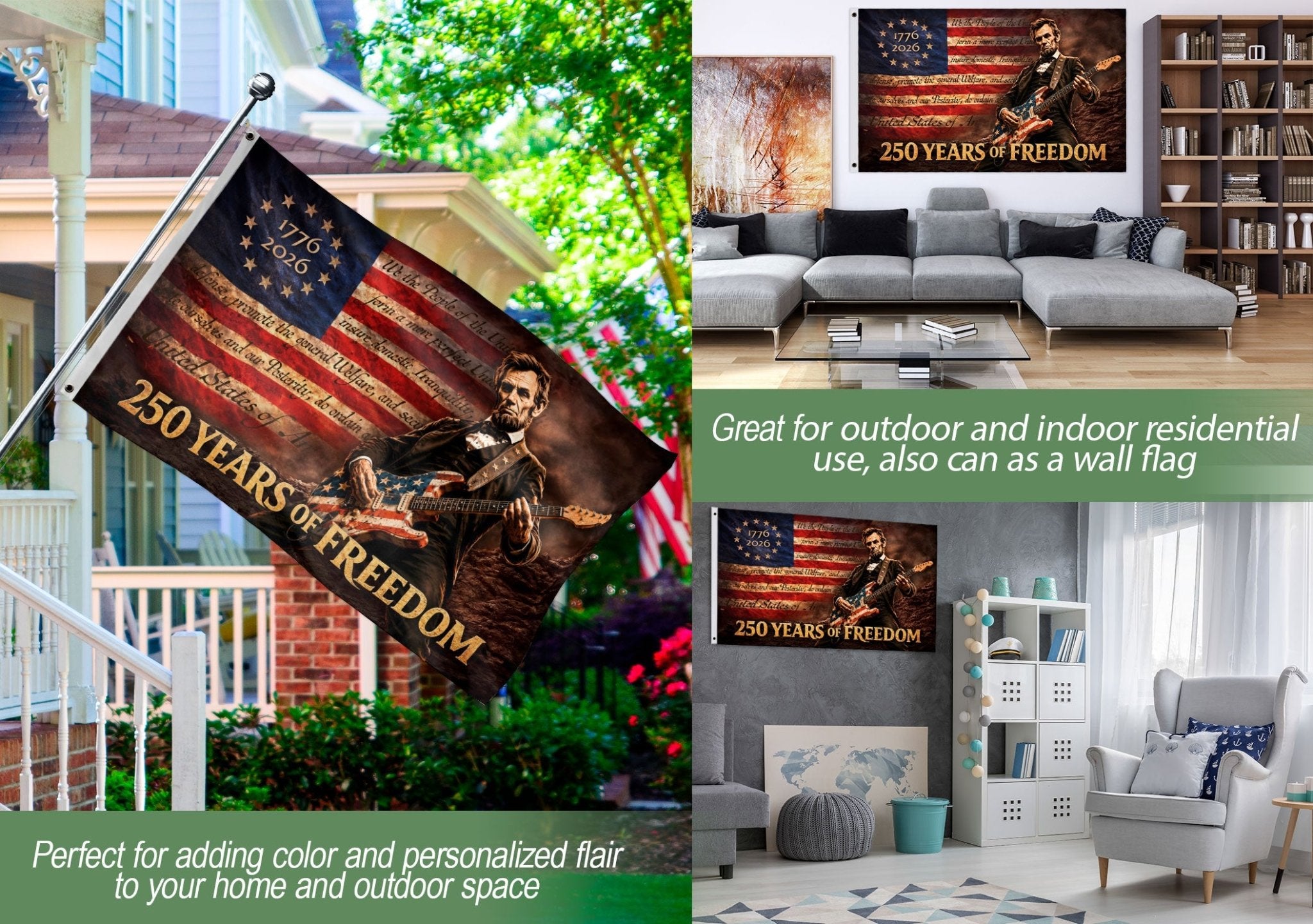 250 Years 1776-2026 Patriotic Abraham Lincoln Guitar Eagle American Freedom Flag - Rust Field Wear