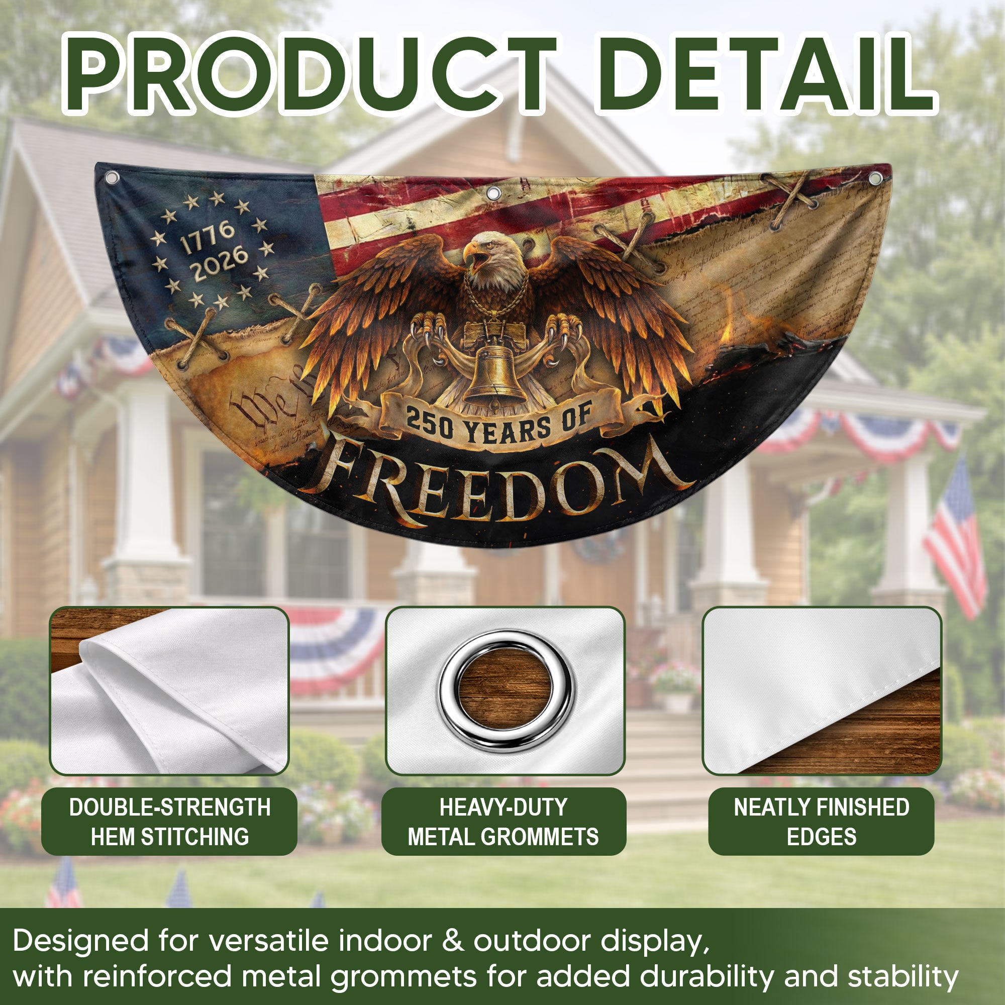 250th Anniversary US Fence Flag 1776-2026 Patriotic Eagle Outdoor Bunting Banner