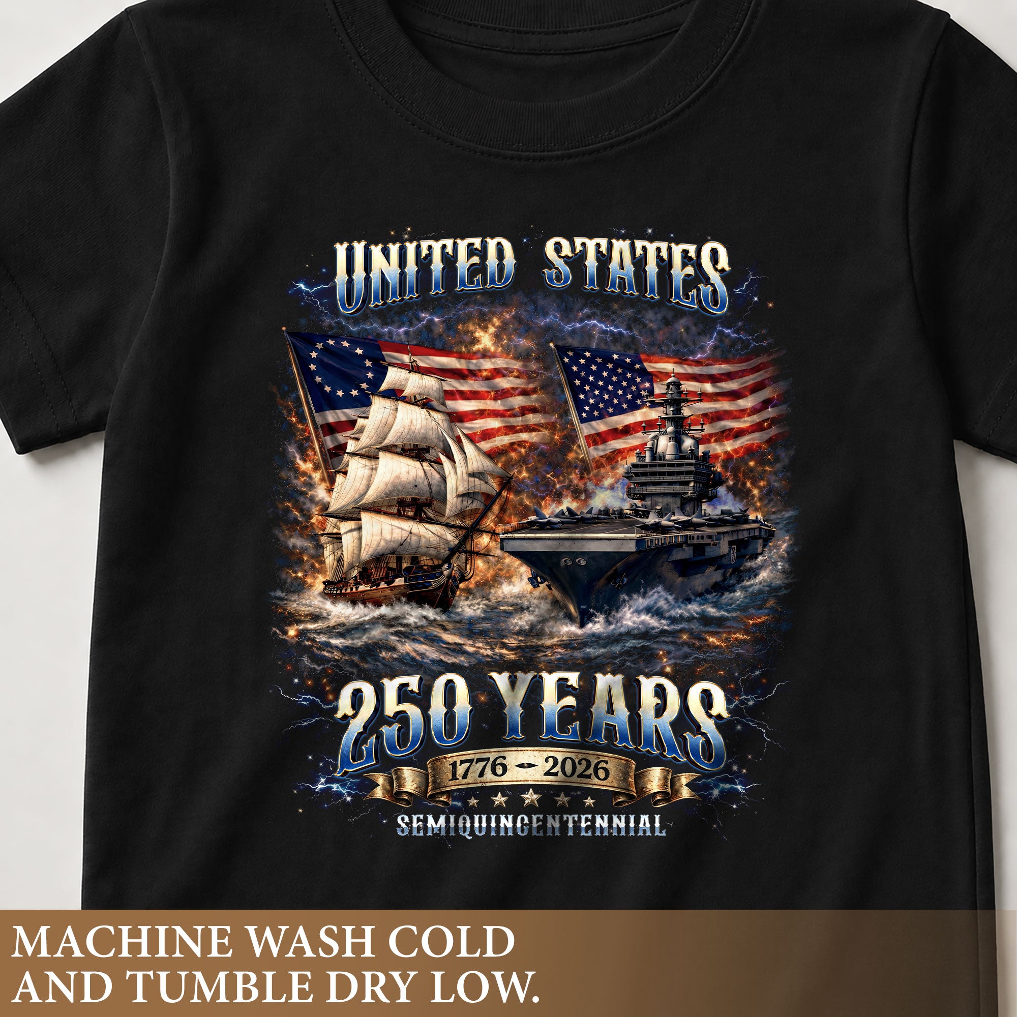 Kids United States 250 Years T-Shirt Patriotic Ship & Navy Heritage Tee 1776–2026