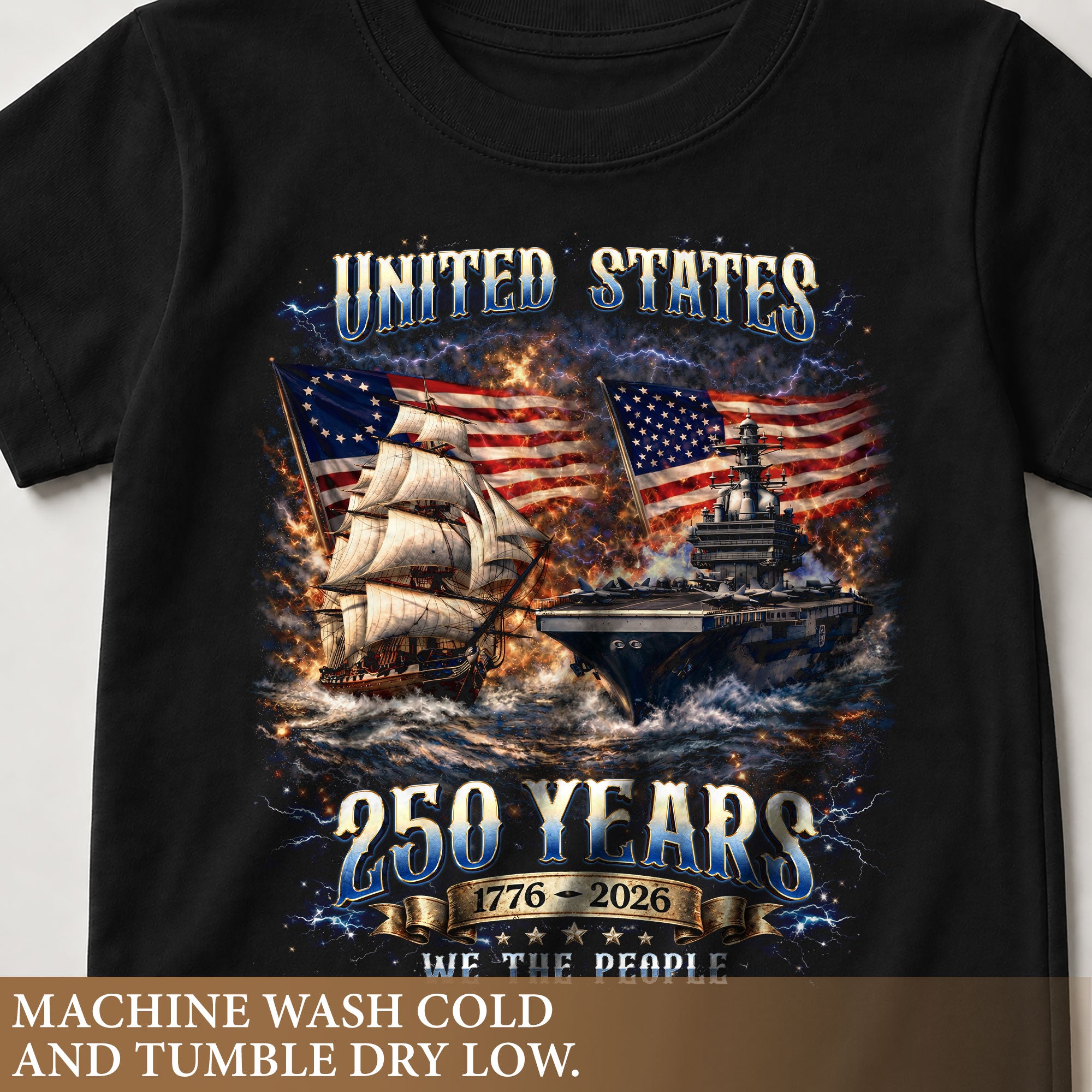 Kids United States 250 Years T-Shirt Patriotic Ship & Navy Heritage Tee 1776–2026