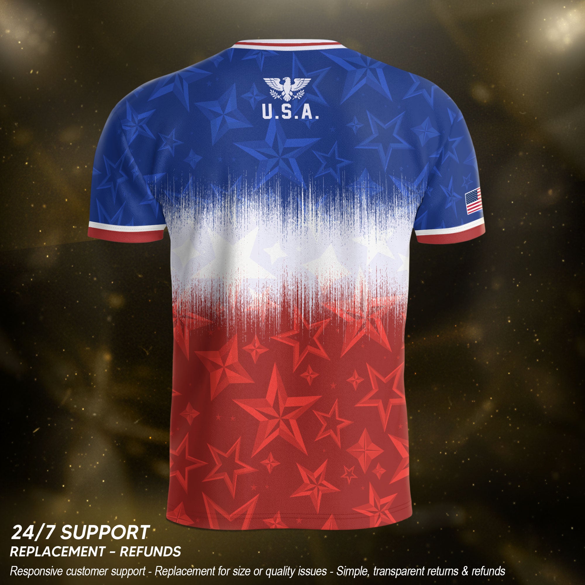 Navy Orange USA Soccer Jersey Patriotic Stars Stripes American Football Shirt Fan Apparel Tee