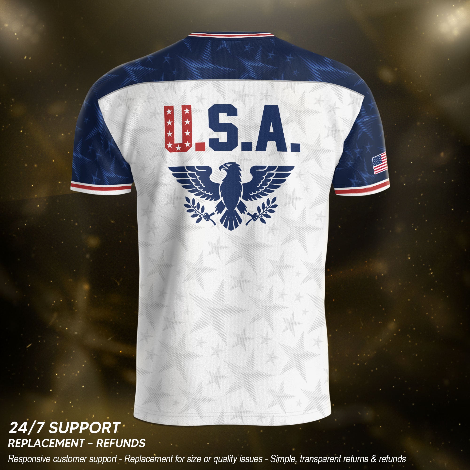 White USA Soccer Jersey Raglan American Flag Shirt Patriotic Eagle Crest Soccer Fan Tee