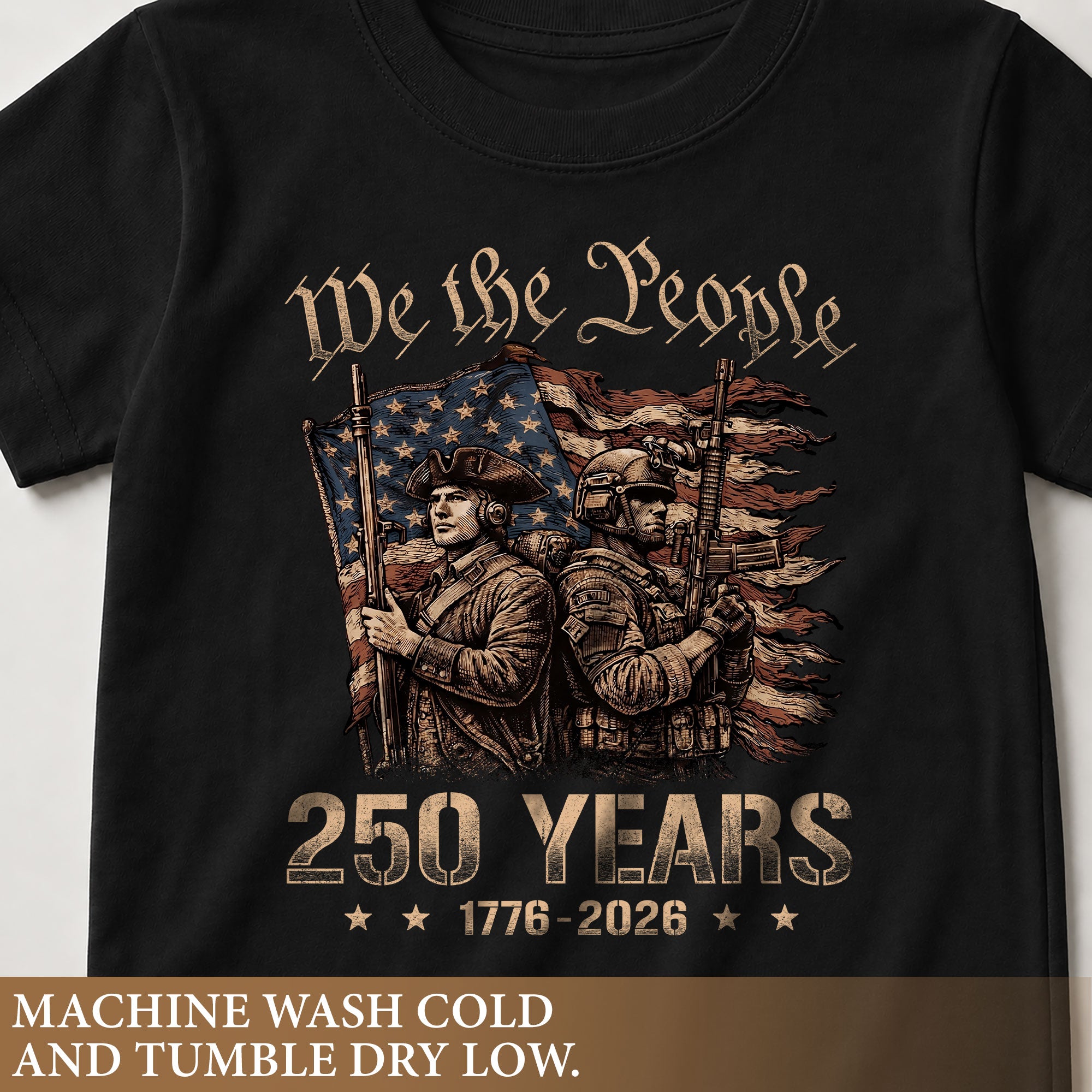 250 Years Kids T-Shirt Revolutionary Soldier Patriotic American Flag 1776-2026 Youth