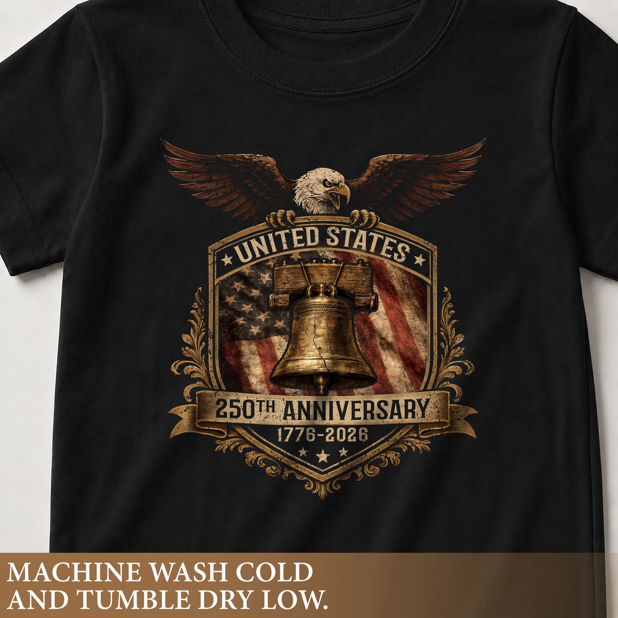 250th Anniversary Kids T-Shirt Vintage Patriotic Eagle Liberty Bell 1776-2026 Tee