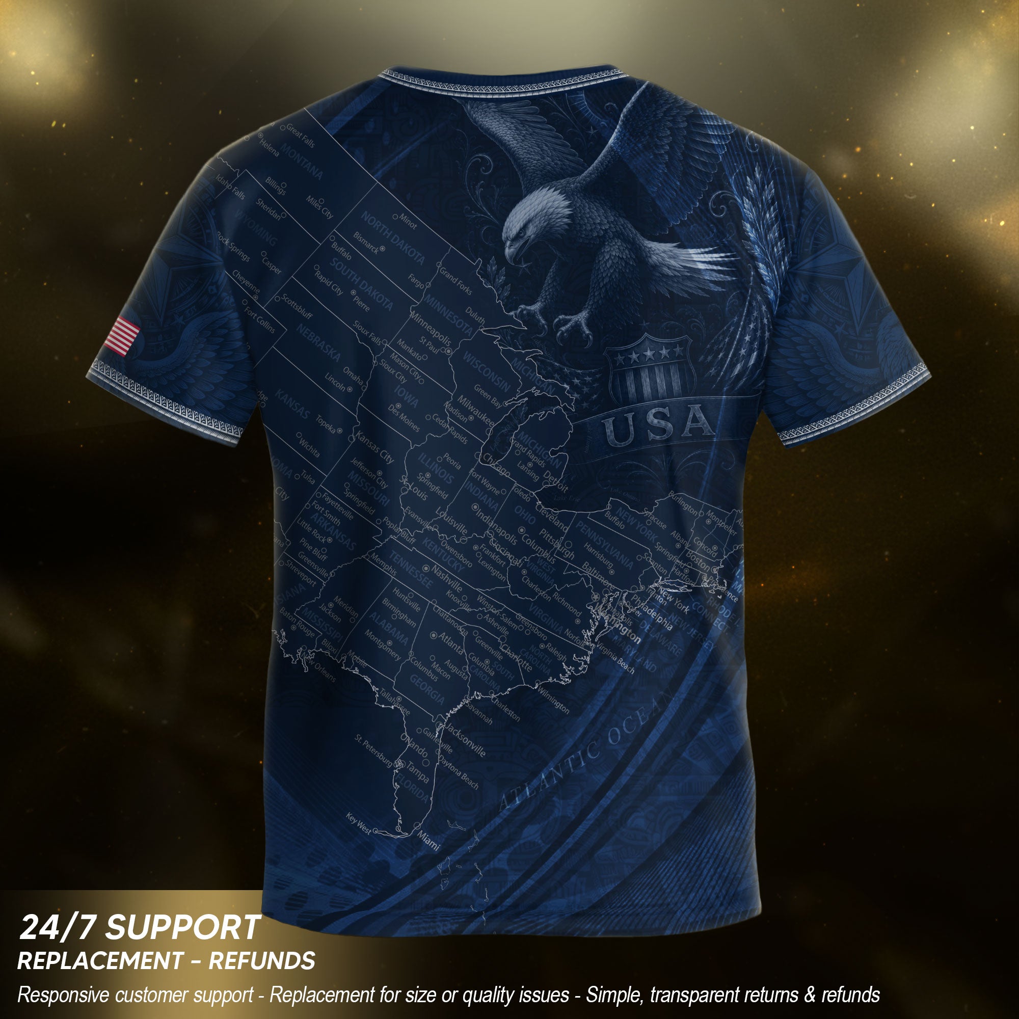 USA Kids Soccer Jersey Set Navy Blue Eagle Map Patriotic Football Outfit Kit