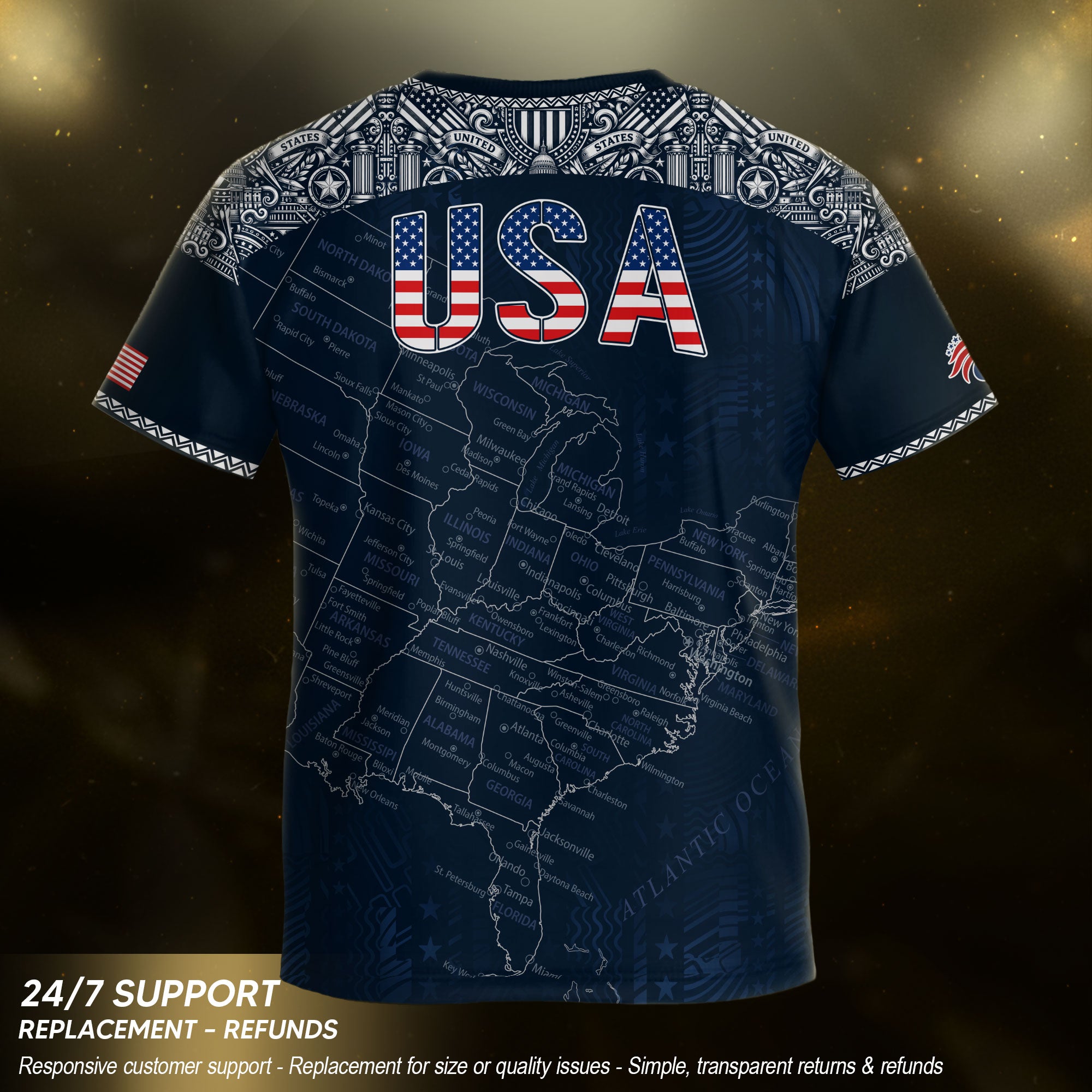 USA Kids Soccer Jersey Set Navy Blue Flag Graphic Youth Football Kit