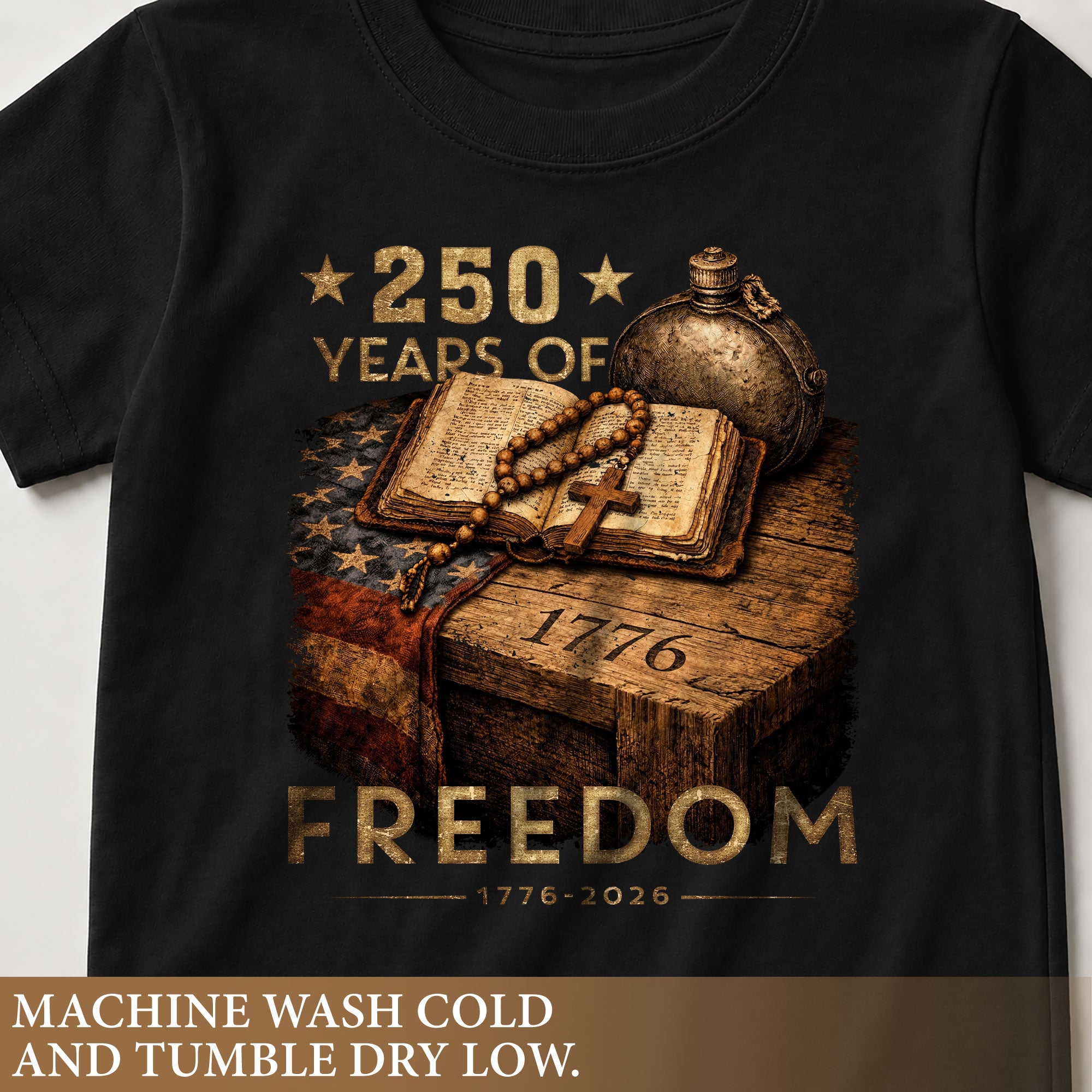 250 Years of Freedom Kids Tee 1776–2026 Faith and Patriotism Graphic Shirt