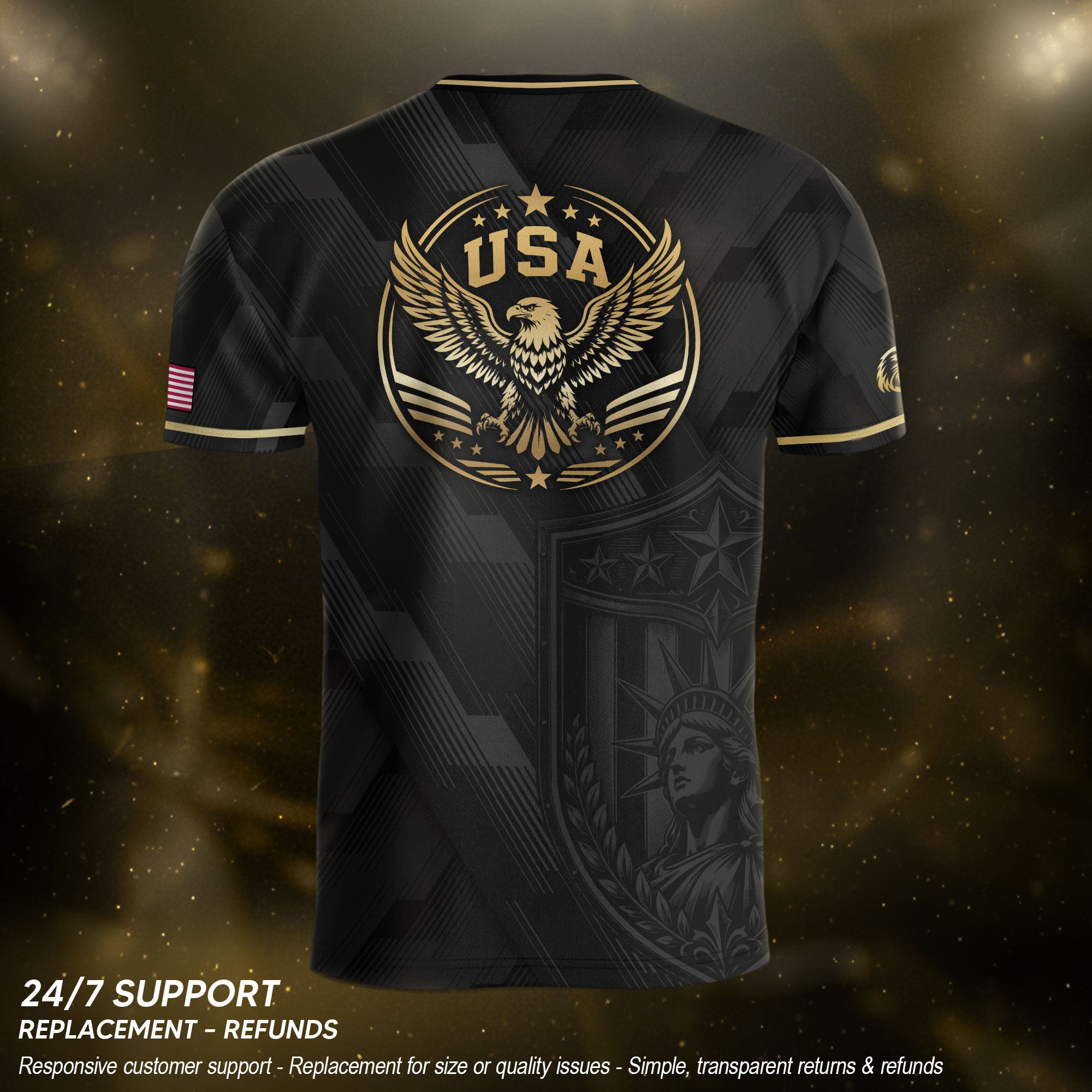 Black Adult Soccer Jersey Gold Style Iconic USA Eagle Graphic Team Training Shirt