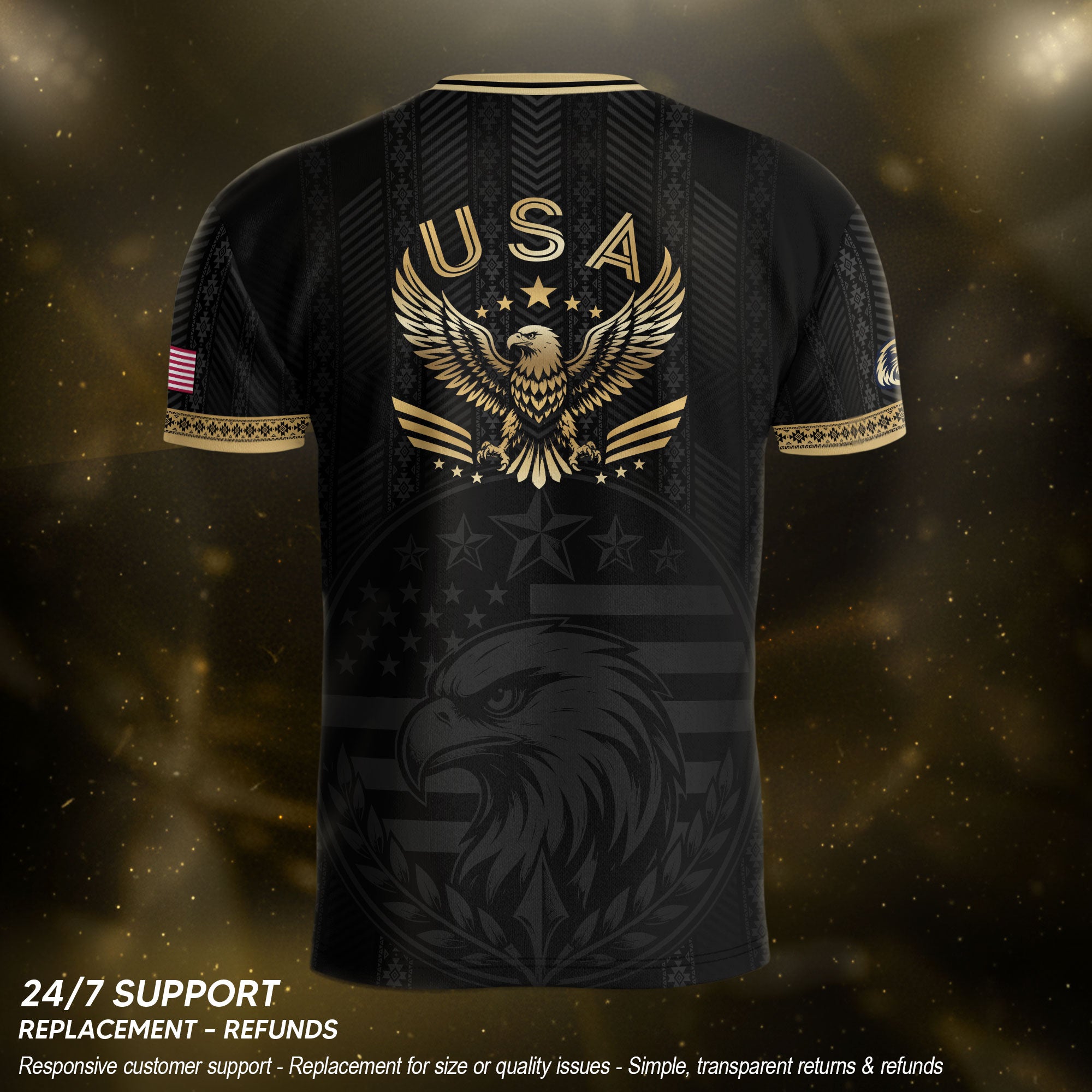 Elite Black Adult Soccer Jersey Edition Eagle Emblem Patriotic Athletic Sport Top