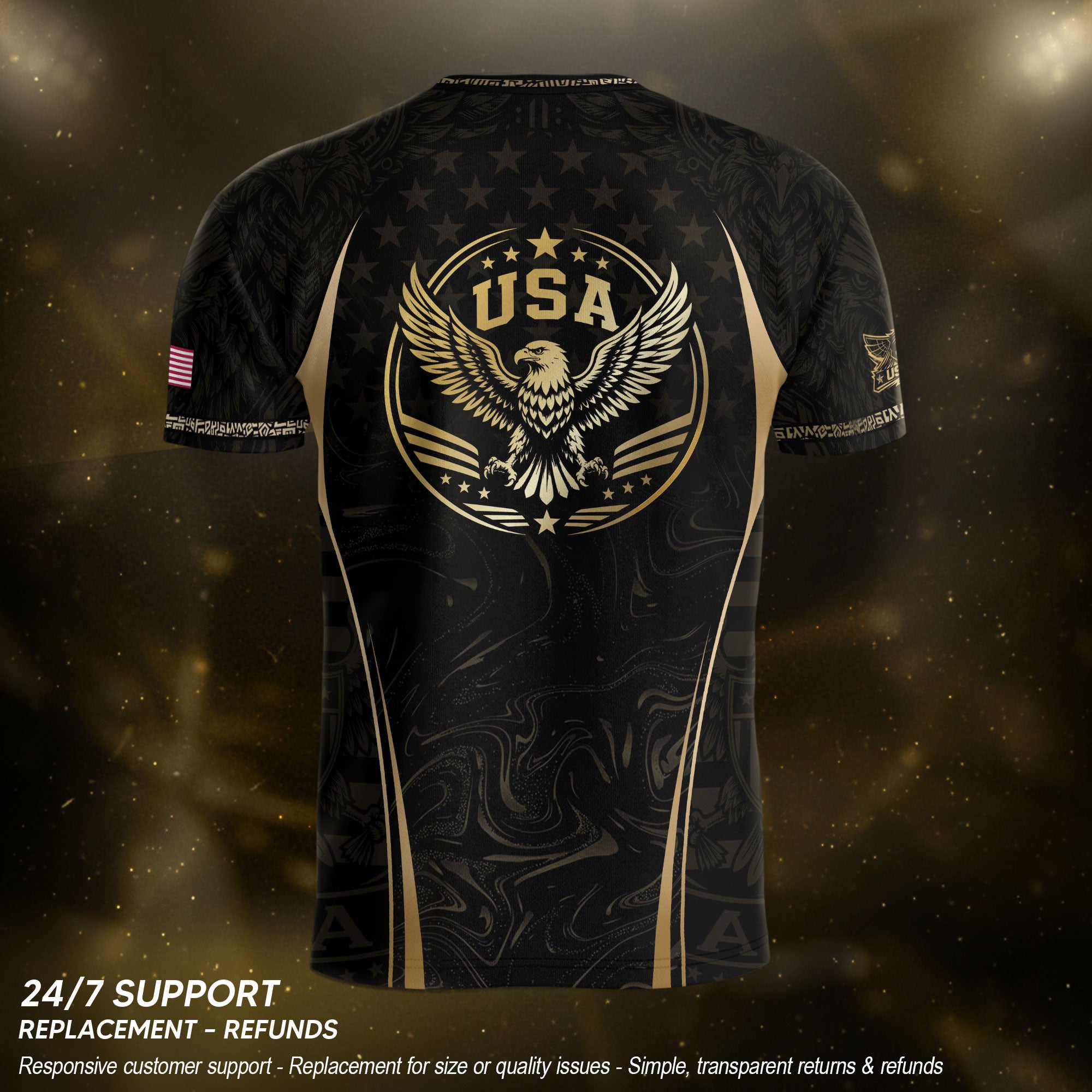 Adult Soccer Jersey Black Gold Style Iconic USA Eagle Graphic Team Training Shirt