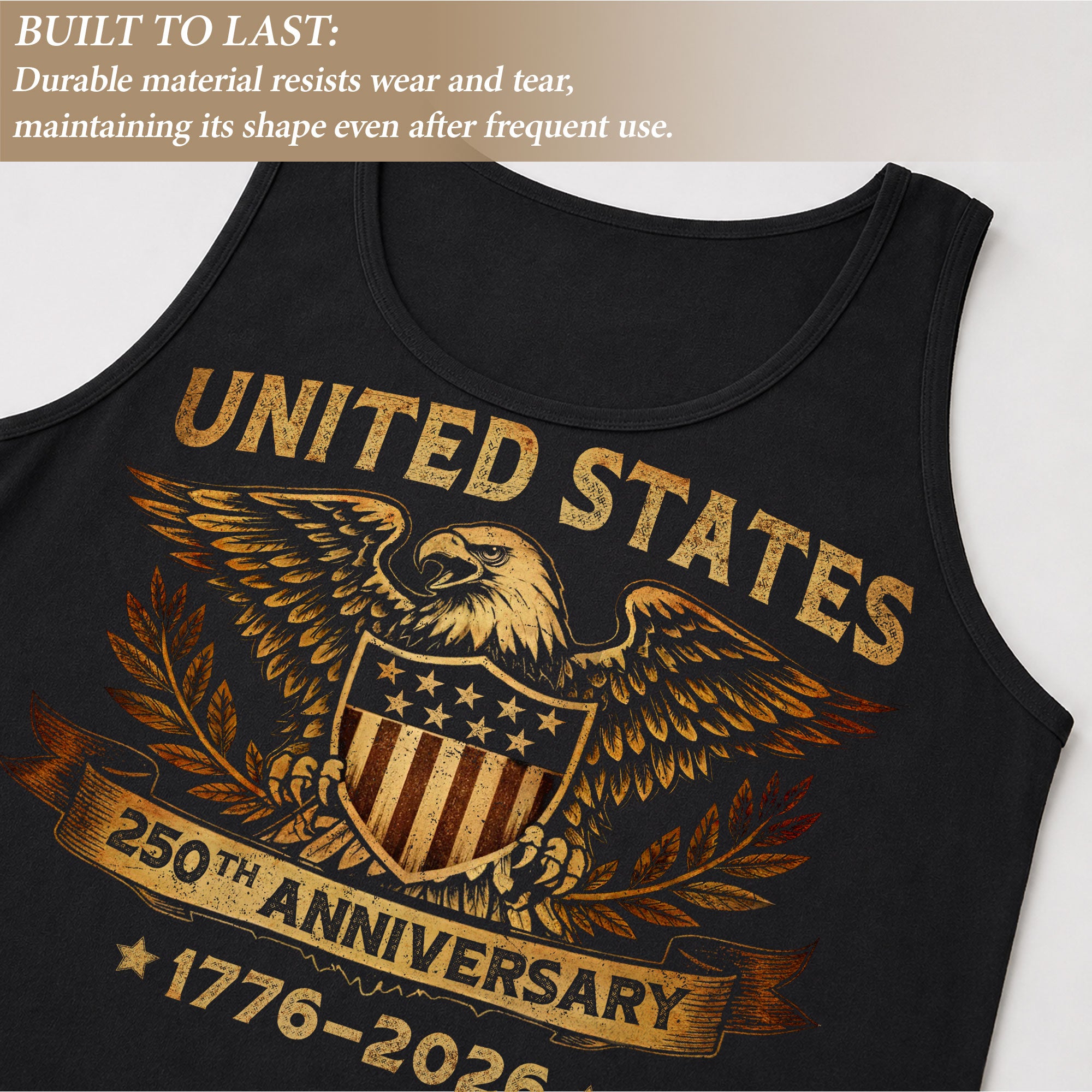 USA 1776-2026 Mens Tank Top Patriotic 250th Anniversary Golden Eagle Shield