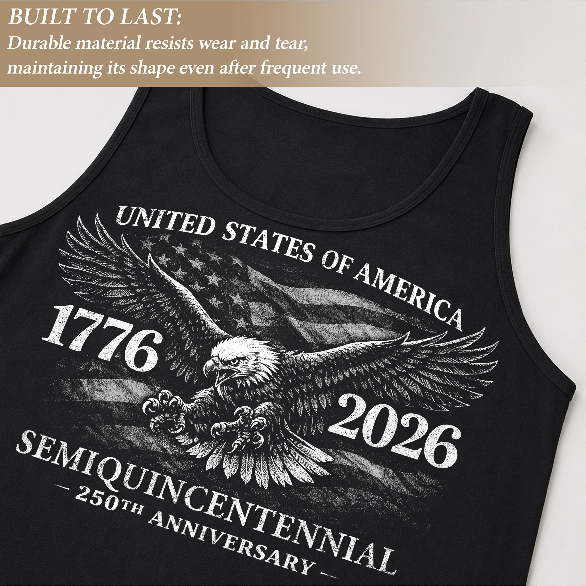 Independence 1776-2026 Mens Tank Top Patriotic 250th Anniversary Flag Tee