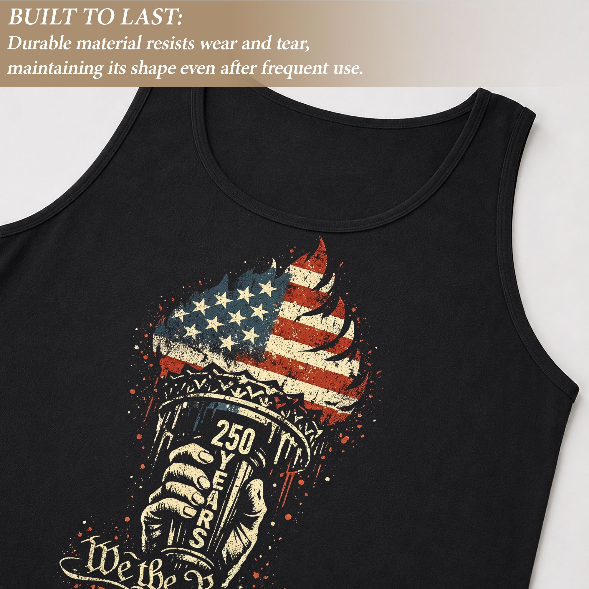 US Mens Tank Top 1776-2026 Patriotic 250 Years Vintage American Flag Torch