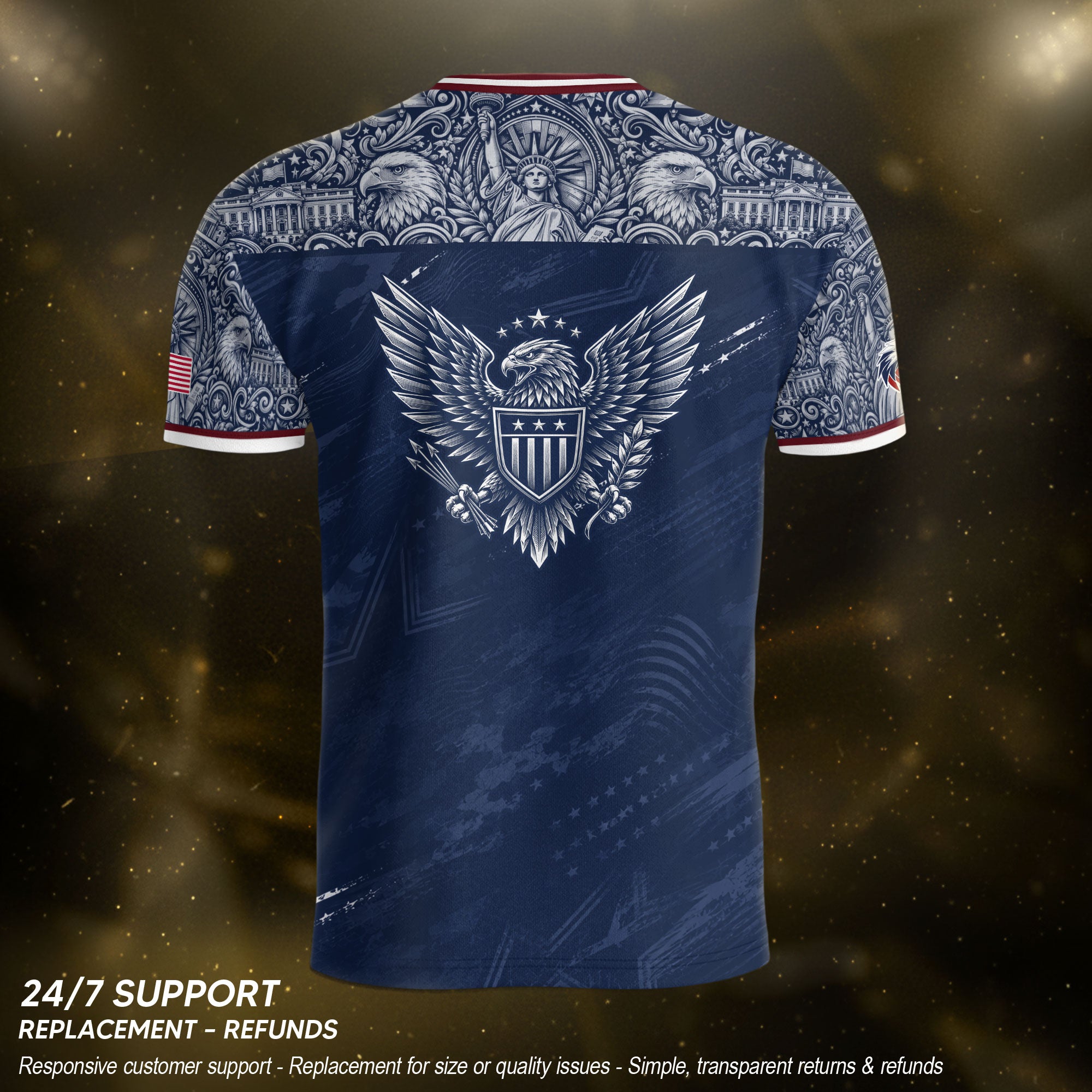Patriotic Landmark Print USA Soccer Jersey Adult Navy United States Fan Shirt Men