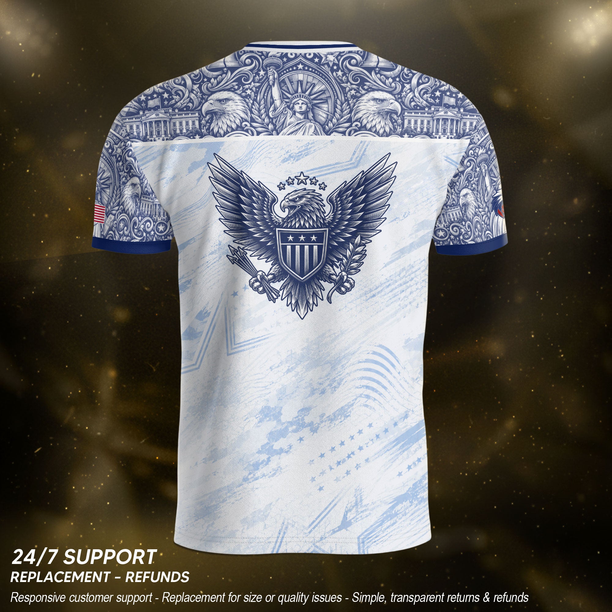 Athletic White Blue USA Soccer Jersey Adult Patriotic Eagle United States Team Shirt