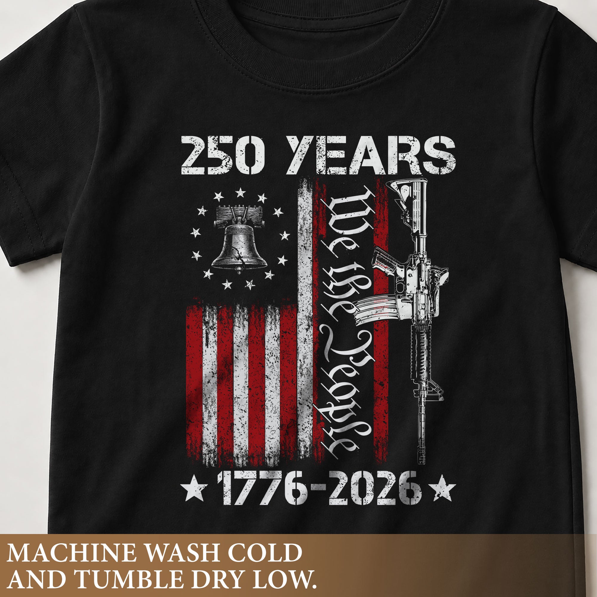 Youth Tee We the People 250 Years Patriotic 1776-2026 Liberty Bell Gun Boys Girls Shirt