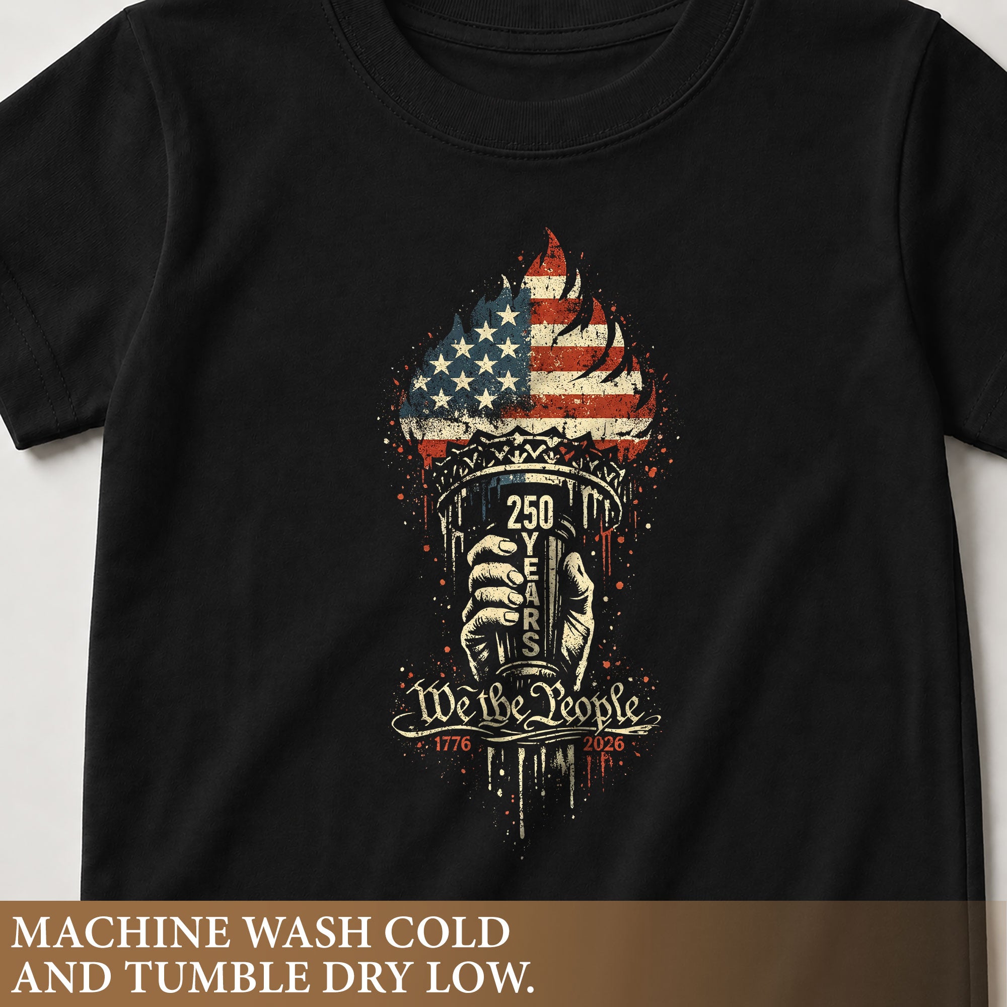 Patriotic 1776-2026 Kids Shirt We the People 250 Years Statue Liberty Torch Boys Girls Tee