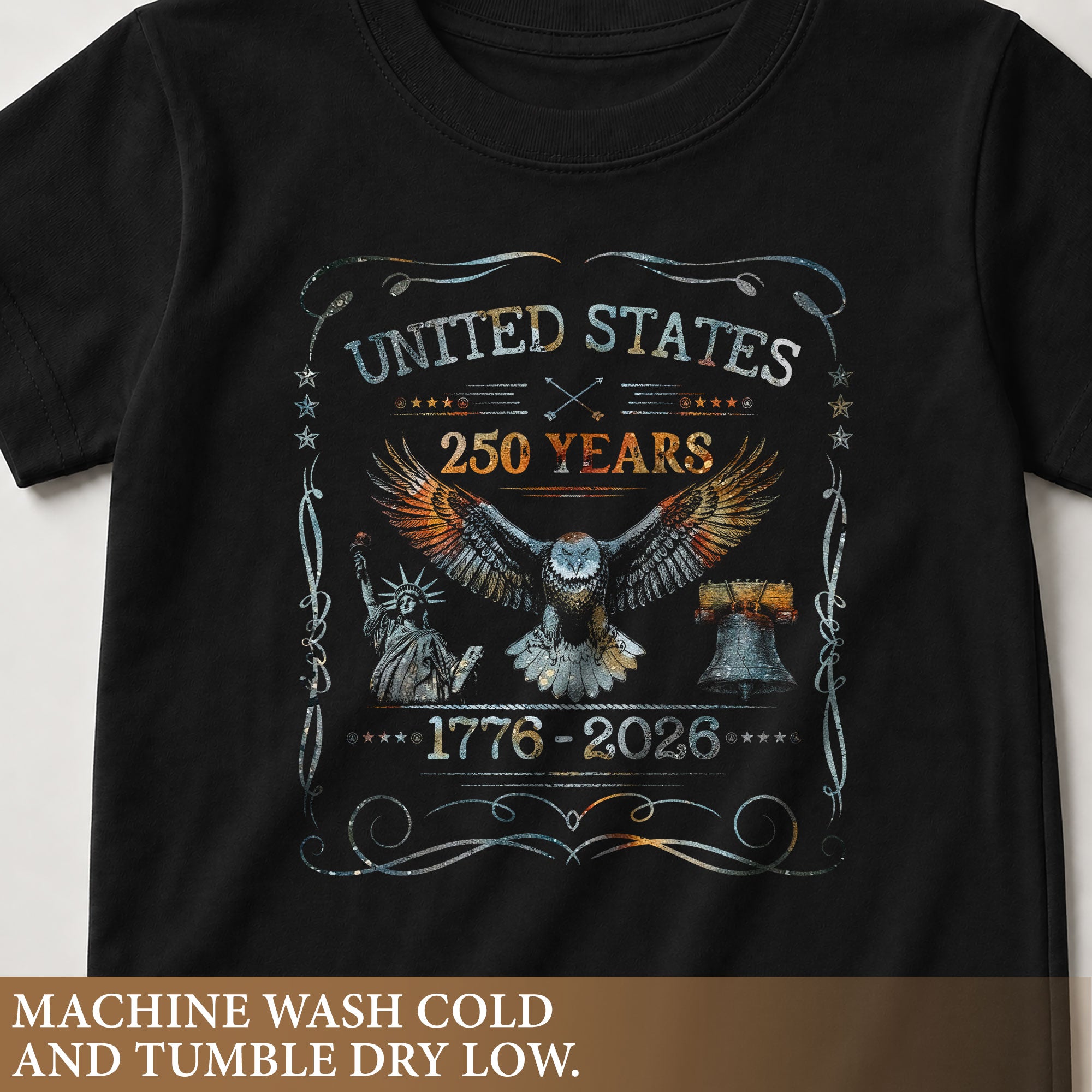 Patriotic 1776-2026 Kids Shirt United States 250 Years Liberty Bell Eagle Boys Girls Tee