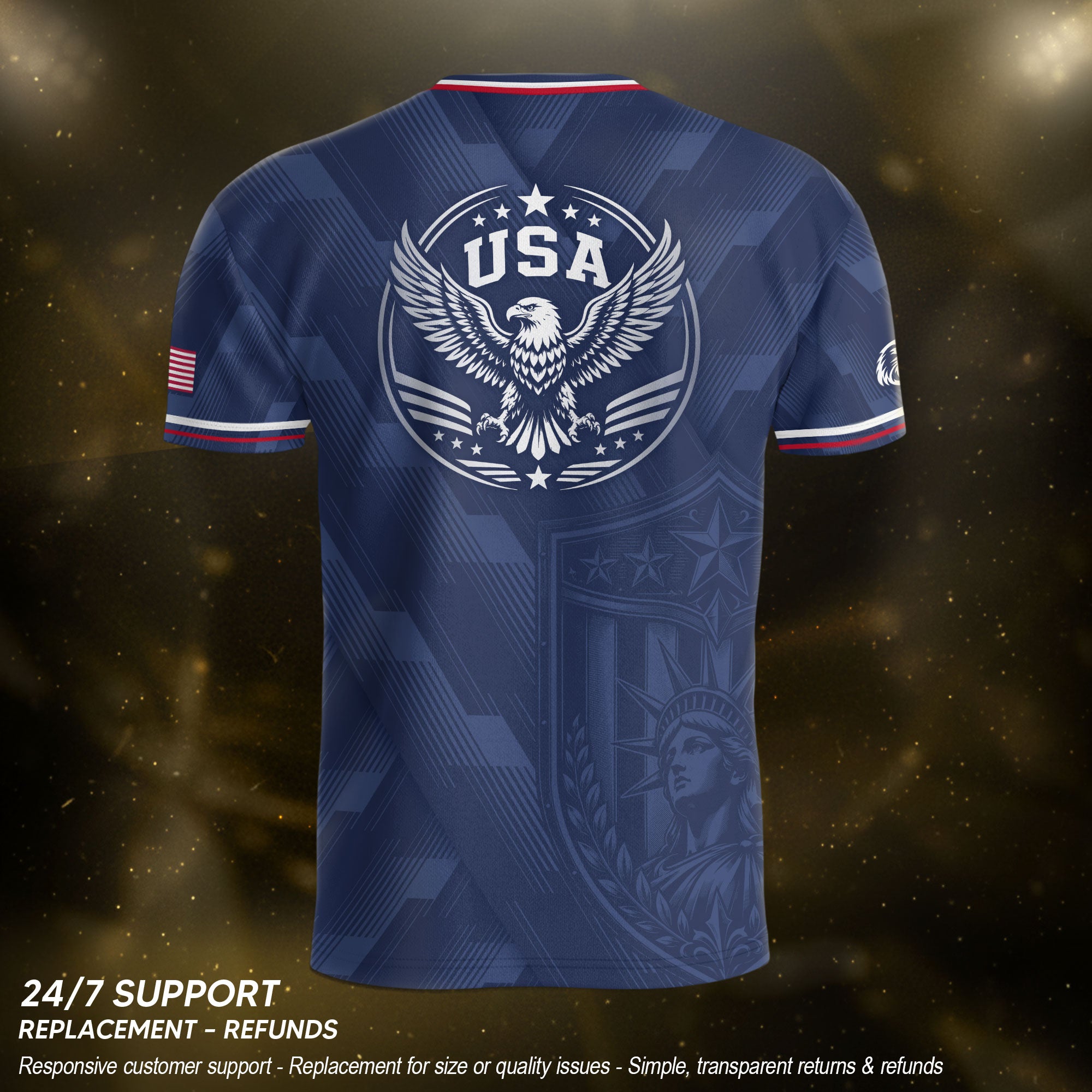 Navy Blue USA Soccer Jersey Patriotic Eagle Graphic Football Shirt for Men American Pride Sports Fan Apparel
