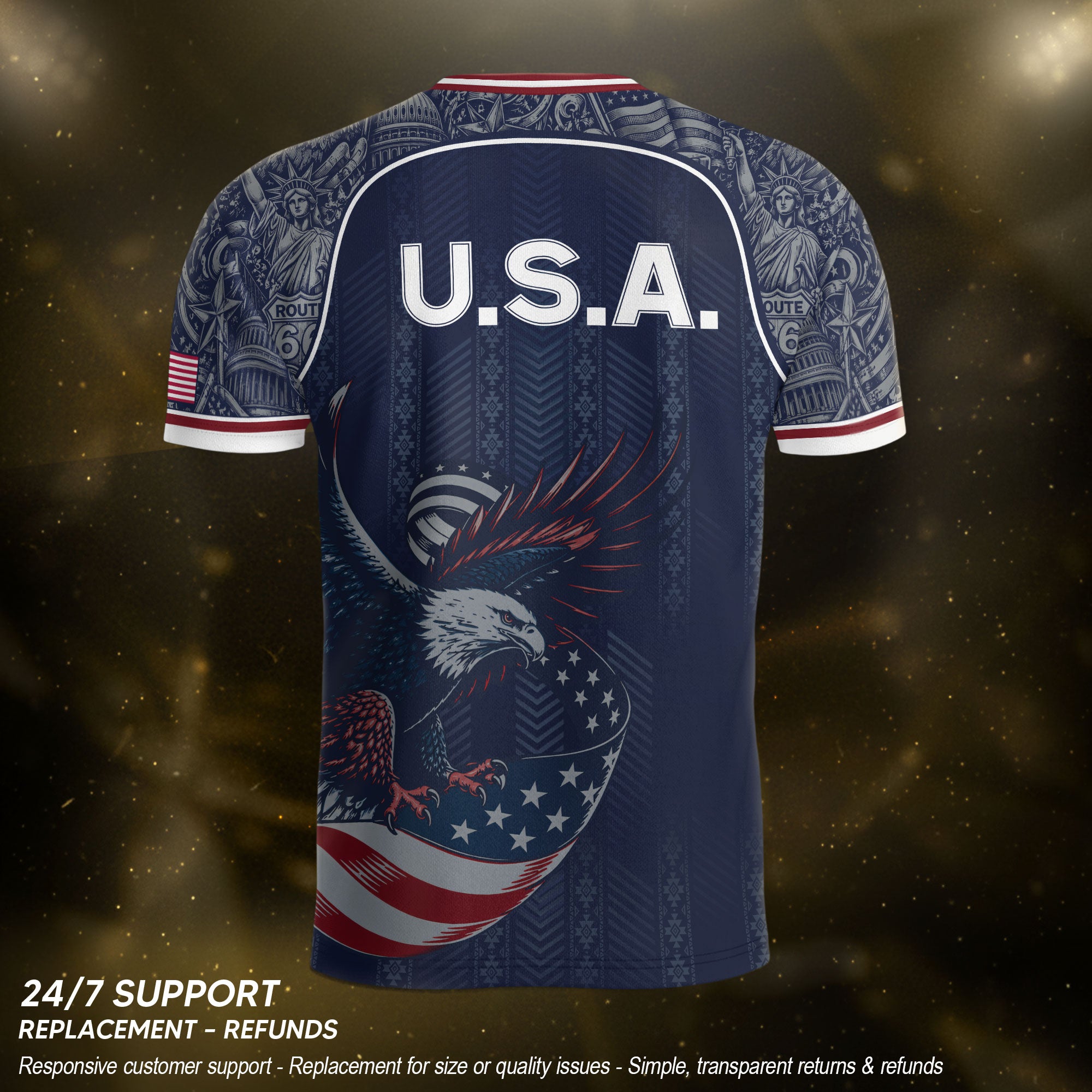 Navy Blue USA Soccer Jersey Bald Eagle Football Shirt Patriotic American Flag Sports Fan Apparel for Men