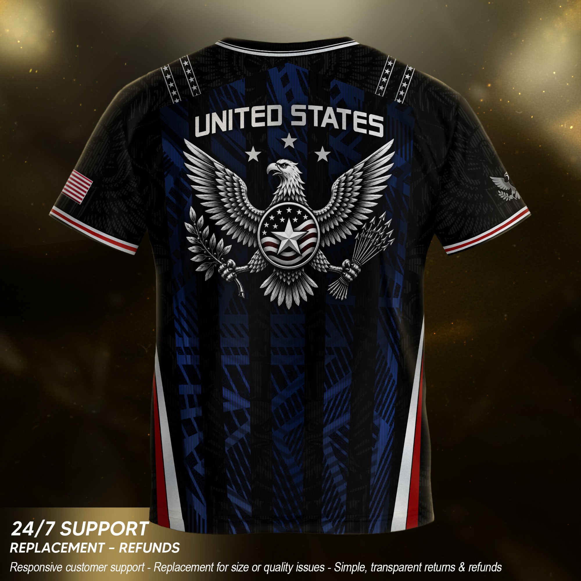 USA Kids Soccer Jersey Set Black Navy Eagle Crest Youth Football Kit